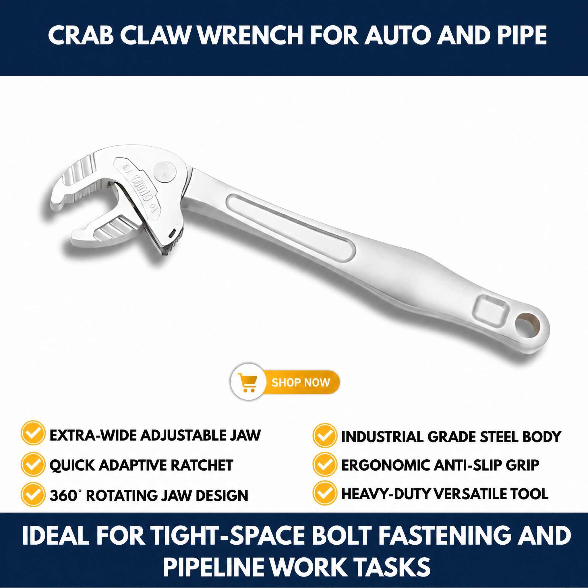 Crab Claw Wrench for Auto and Pipe