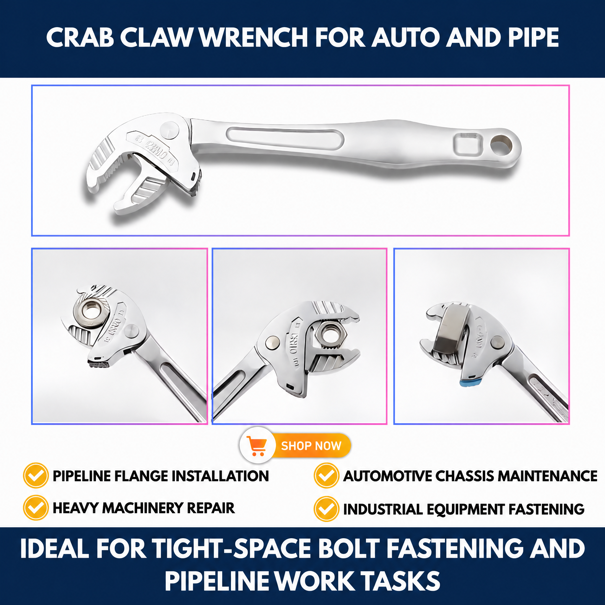 Crab Claw Wrench for Auto and Pipe