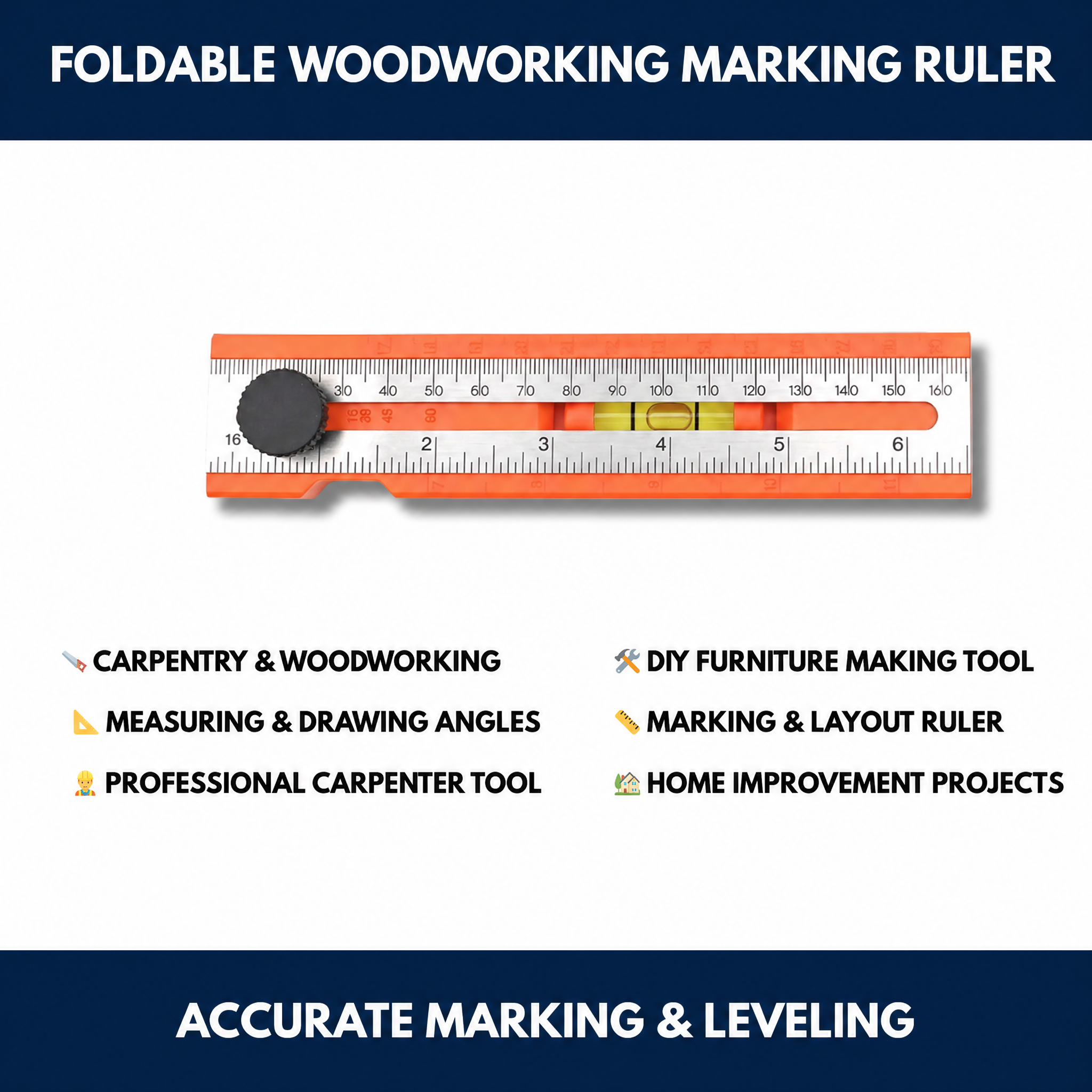 Foldable Woodworking Marking Ruler – Multifunction Measuring Tool