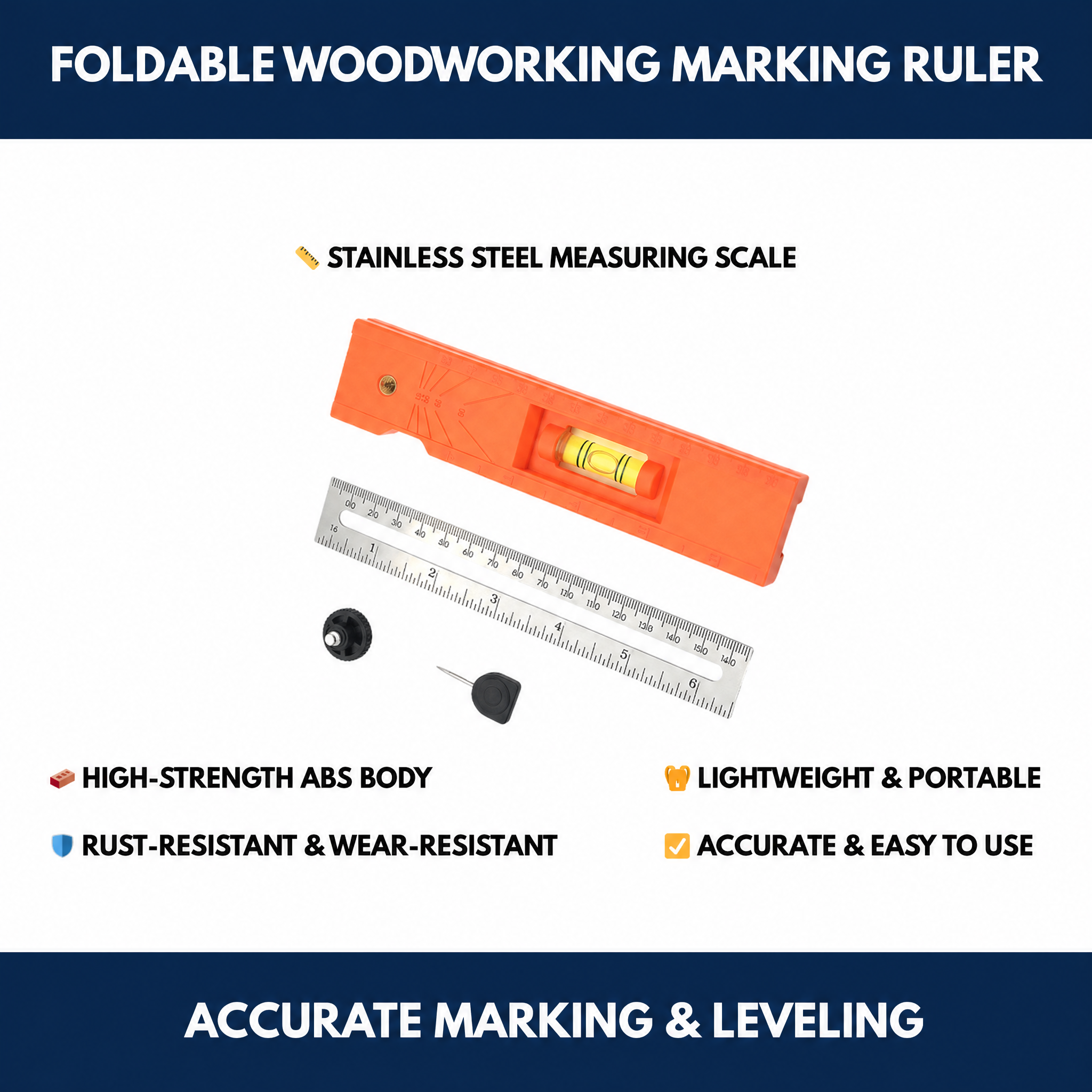 Foldable Woodworking Marking Ruler – Multifunction Measuring Tool