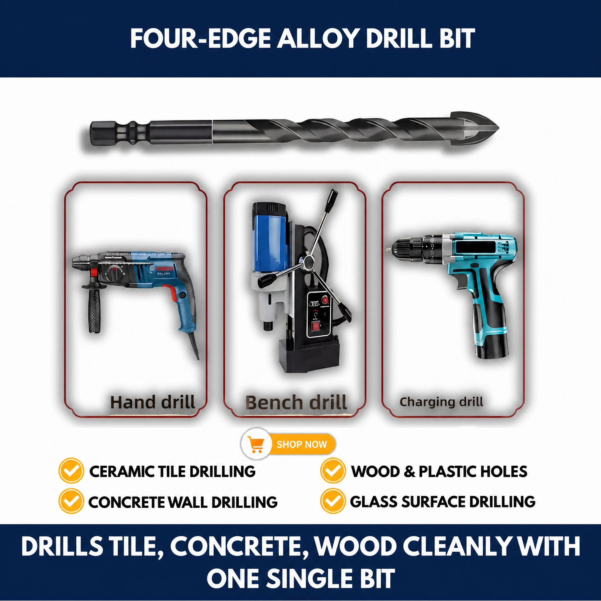 Four-Edge Alloy Drill Bit