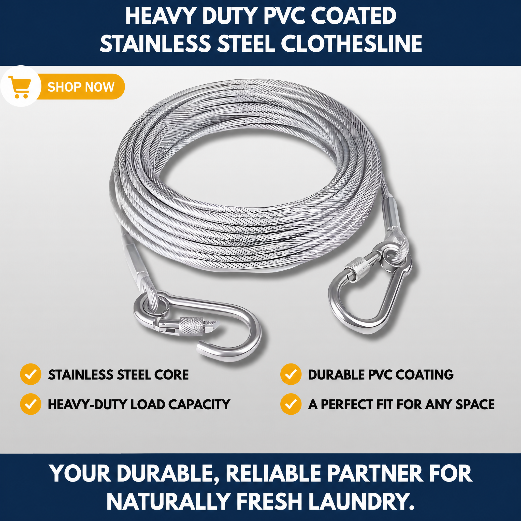 Heavy Duty PVC Coated Stainless Steel Clothesline