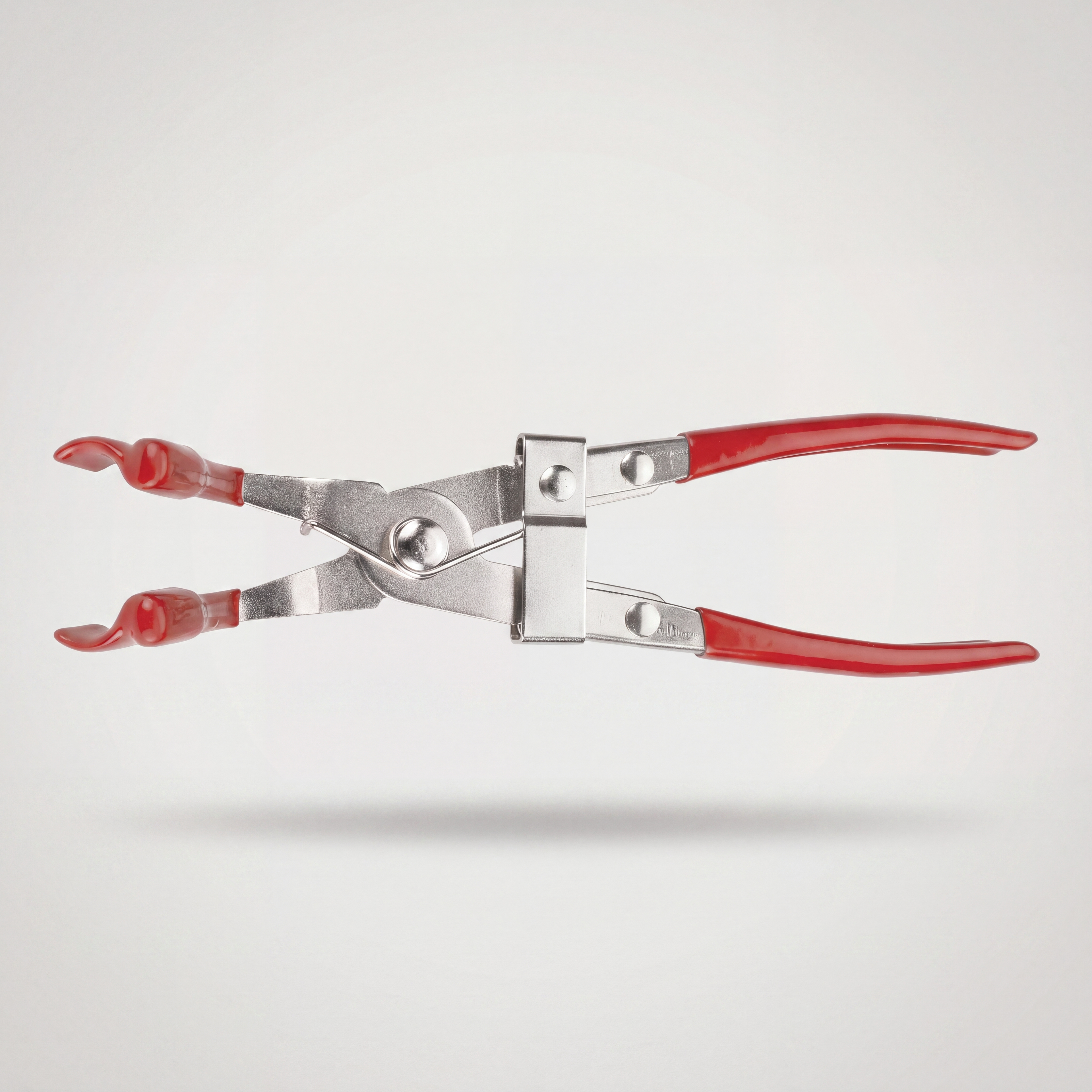 QuickMech heavy-duty spark plug boot pliers with 45-degree offset rubber-coated jaws, front view on studio background