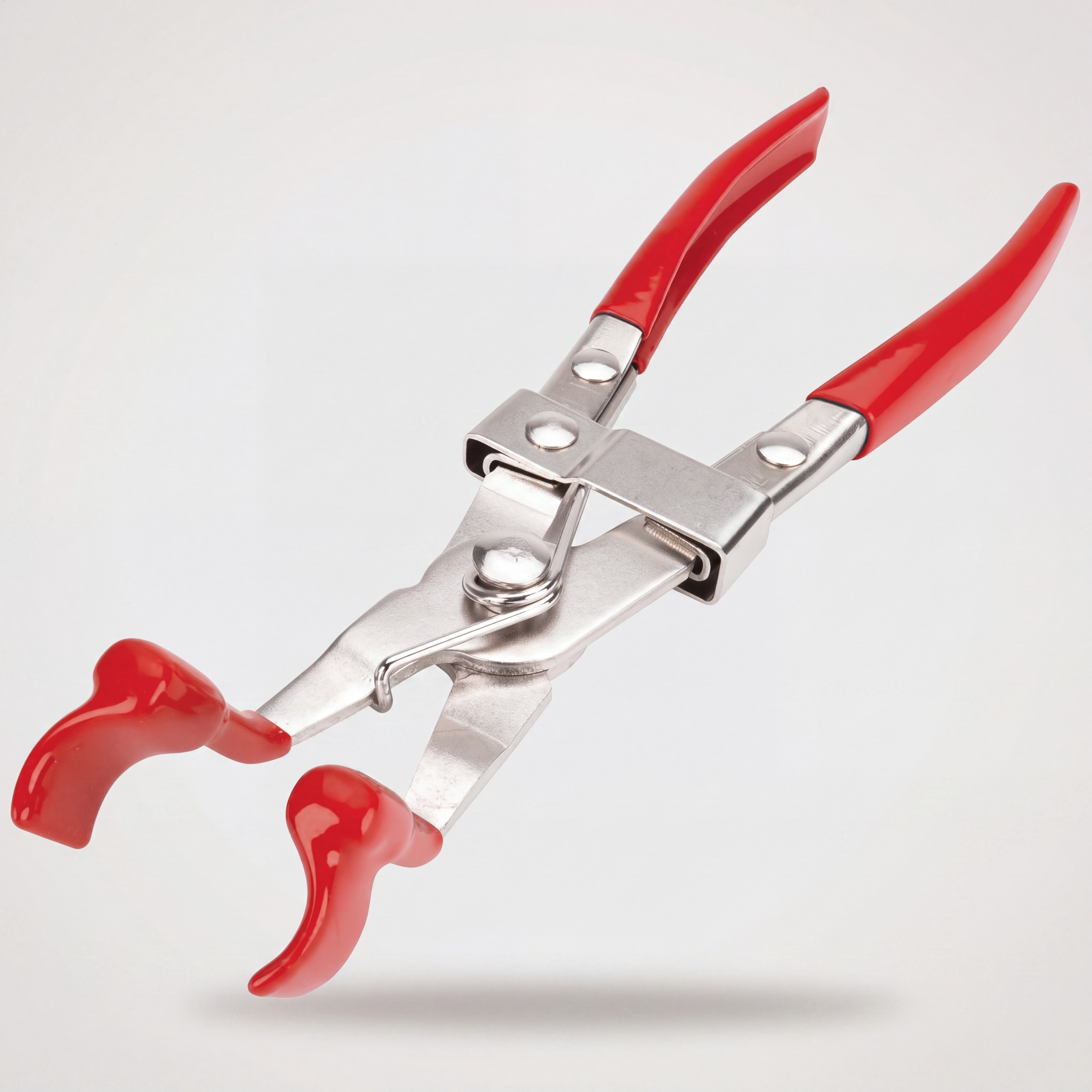 QuickMech 9-inch spark plug boot pliers at 45-degree angle showing offset jaw and non-slip grip handles