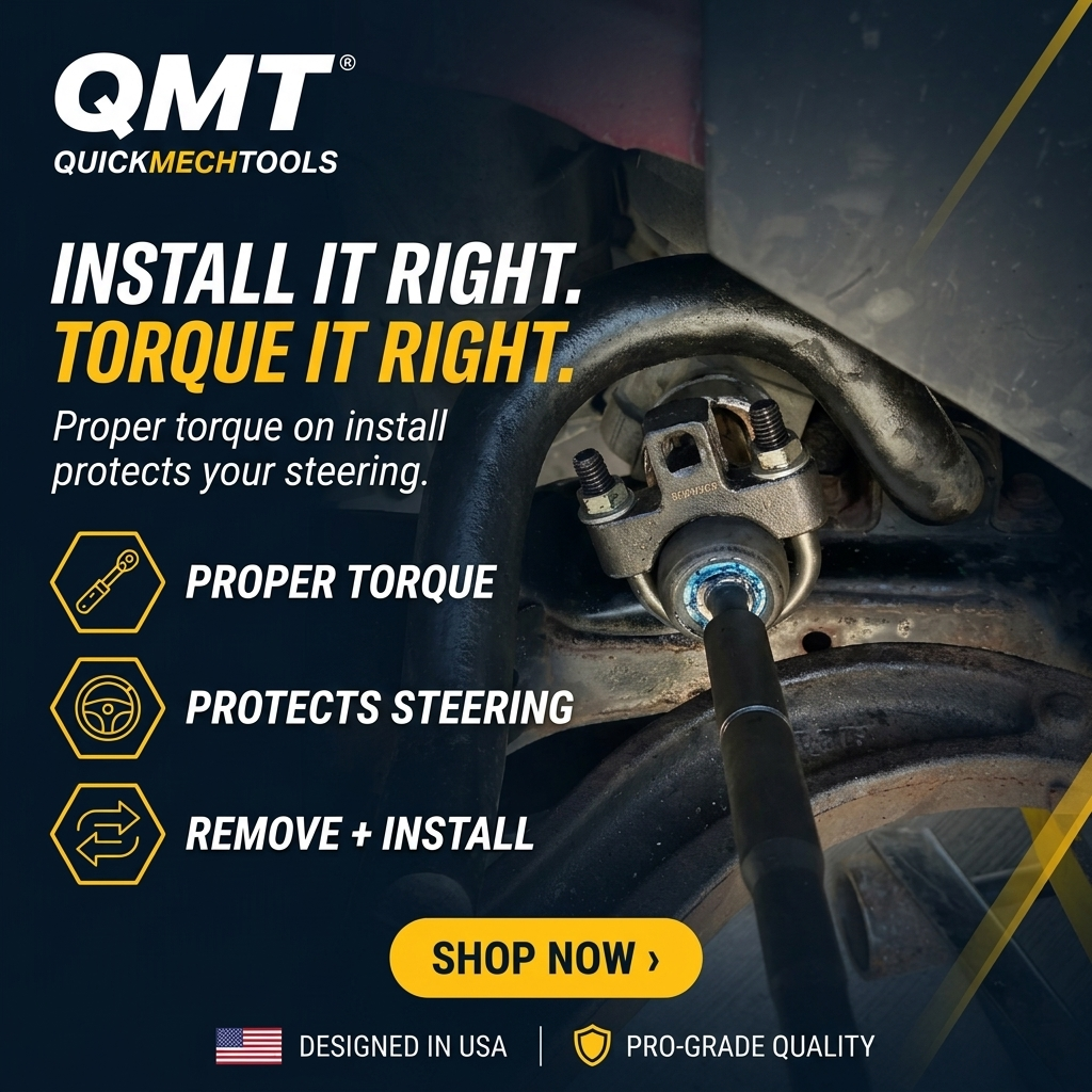 QuickMech inner tie rod tool allowing proper torque during install to protect steering