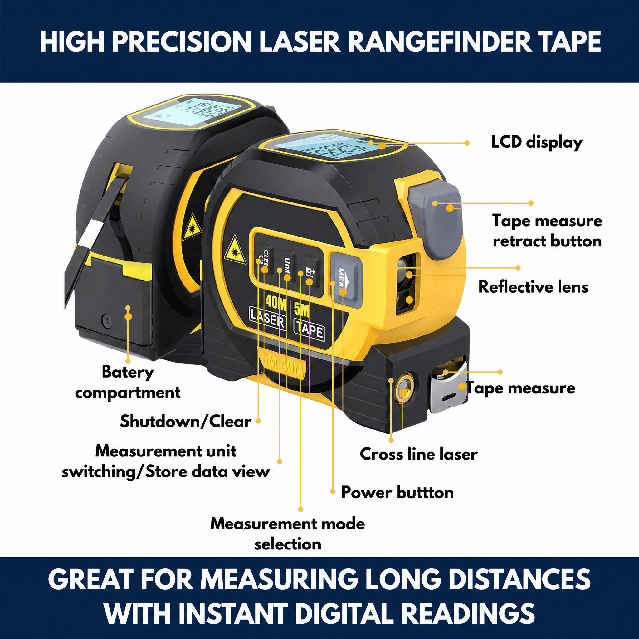 High Precision Laser Rangefinder Tape