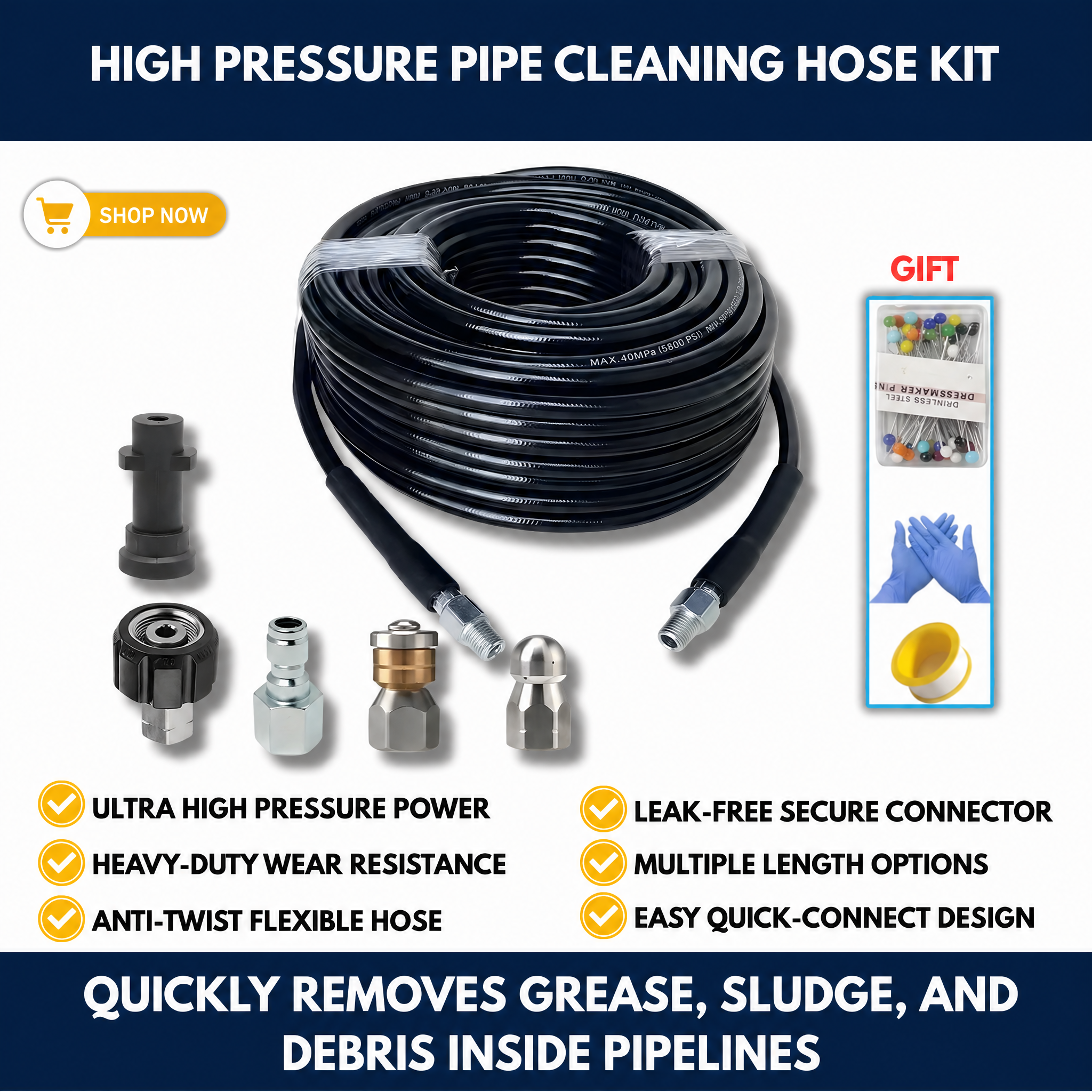 High Pressure Pipe Cleaning Hose Kit