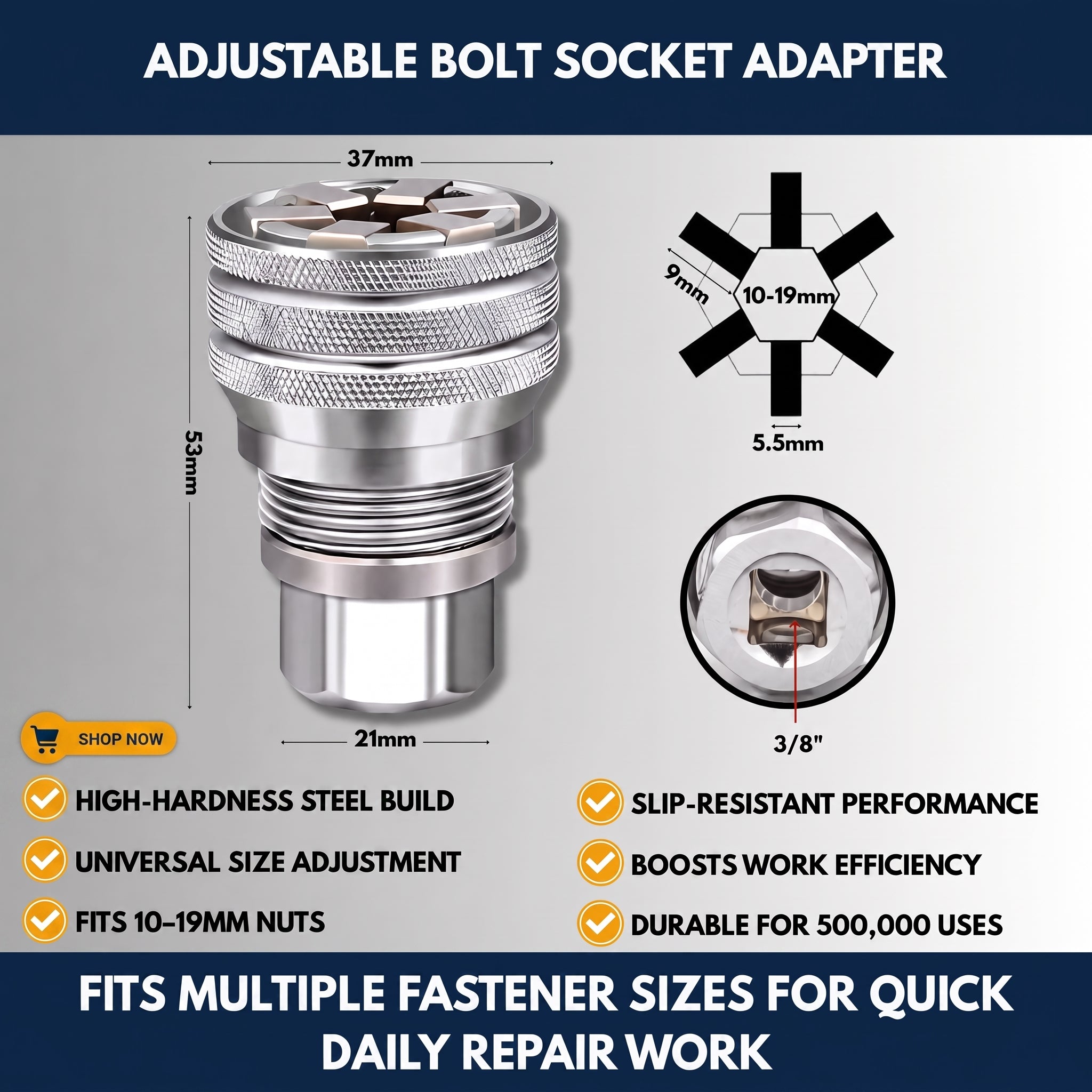 Adjustable Bolt Socket Adapter — QMT
