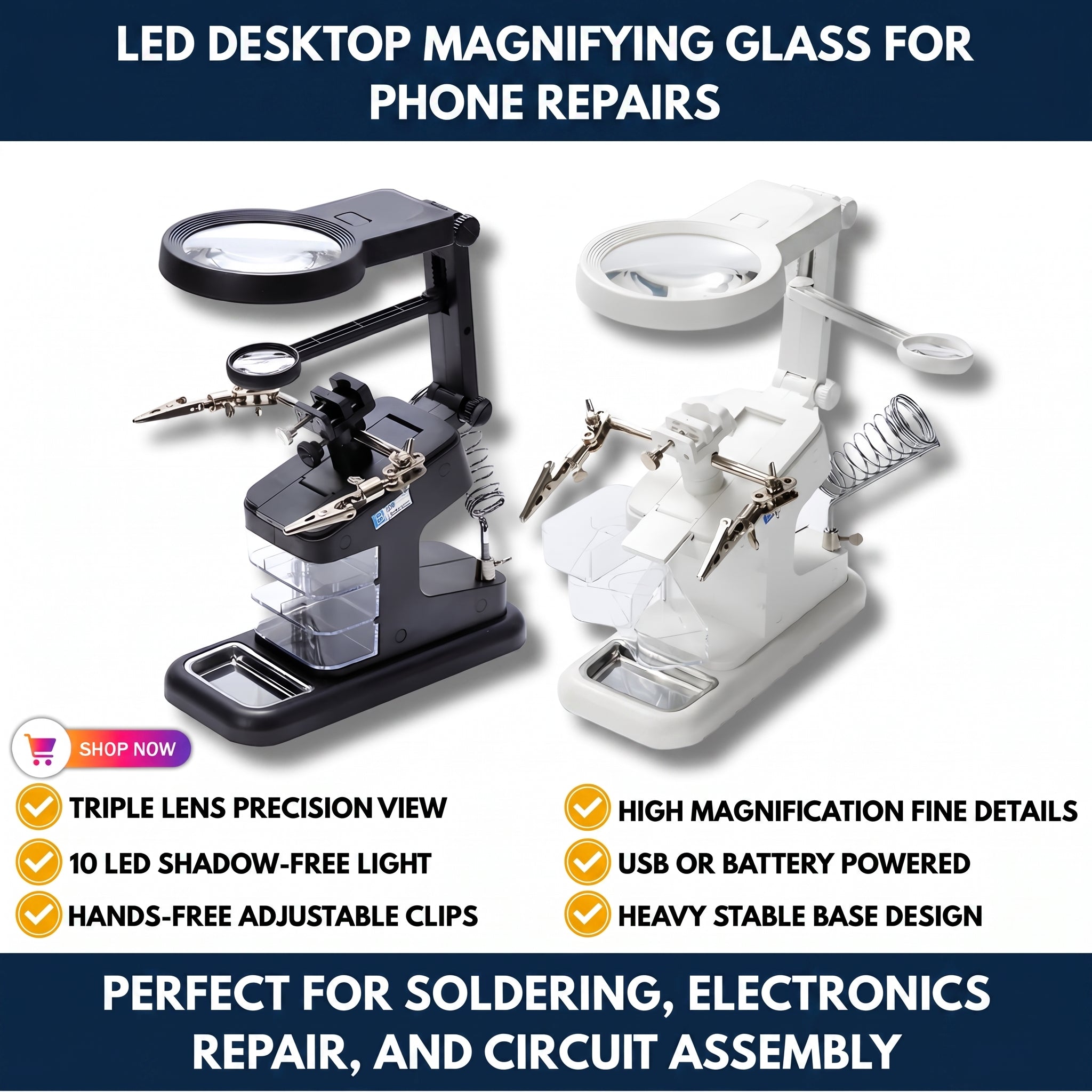 LED Desktop Magnifying Glass for Phone Repairs — QMT
