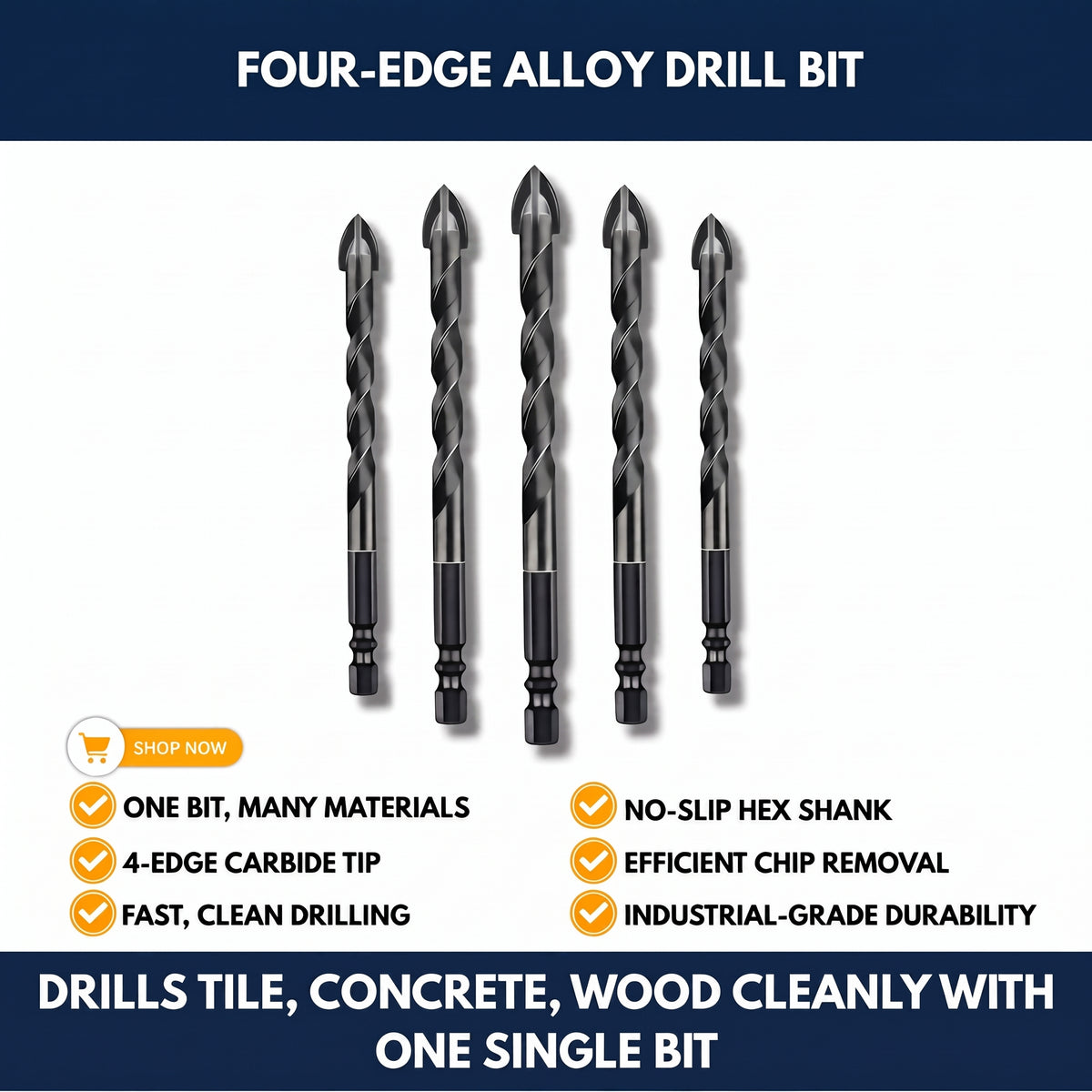Four-Edge Alloy Drill Bit