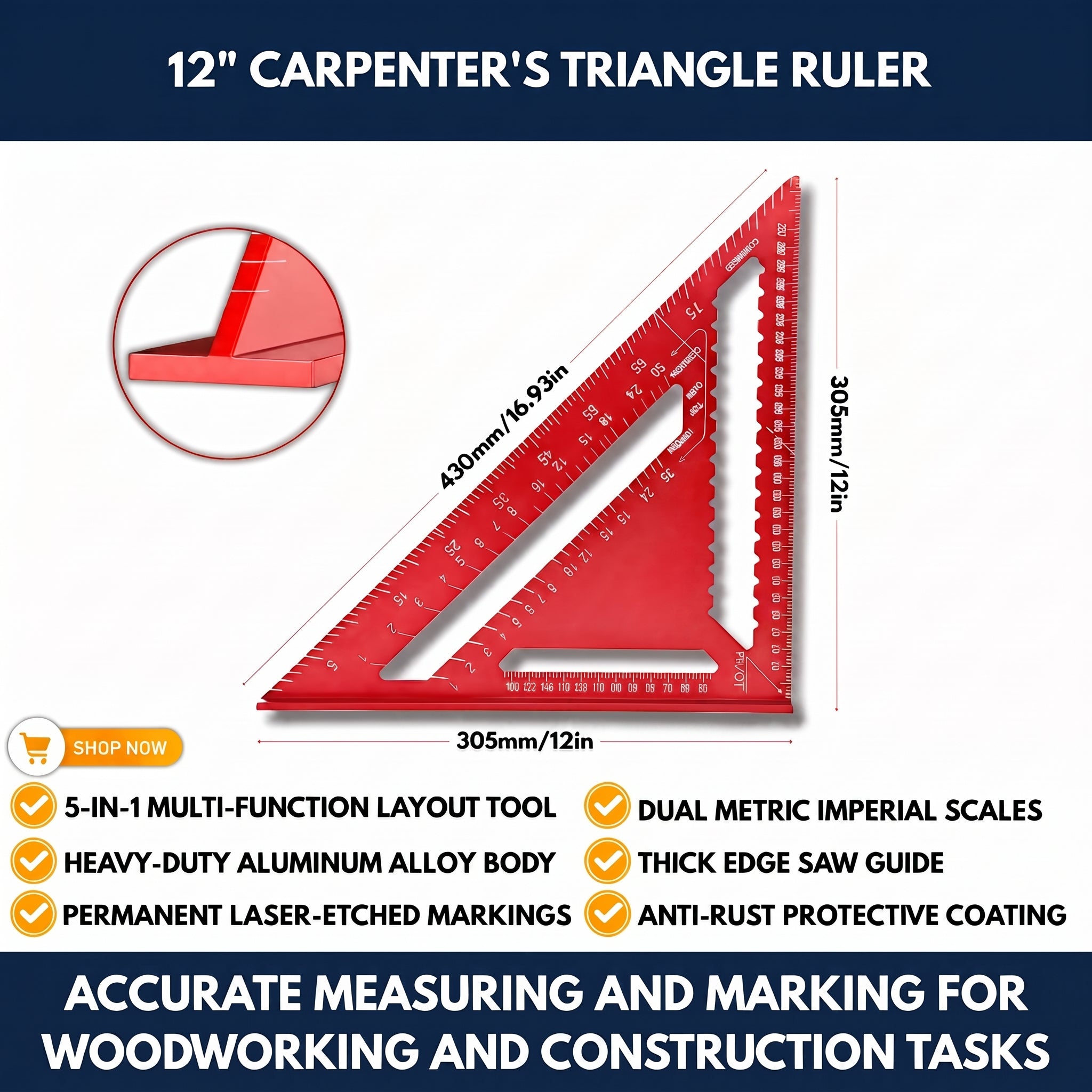 12" High Precision Carpenter's Triangle Ruler — QMT