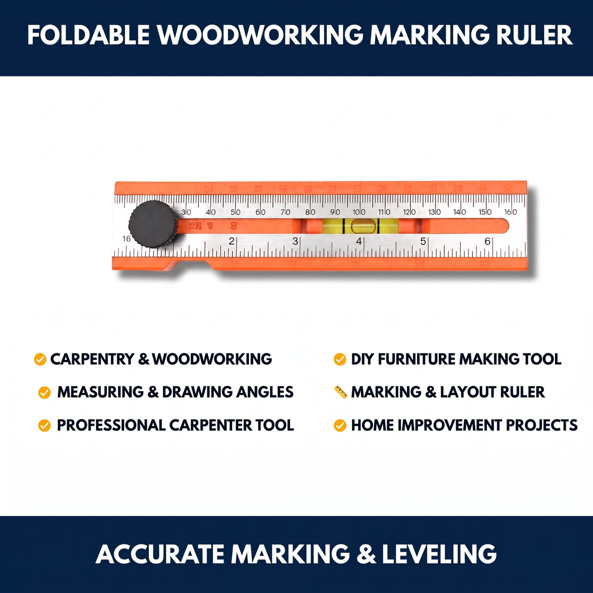 Foldable Woodworking Marking Ruler – Multifunction Measuring Tool