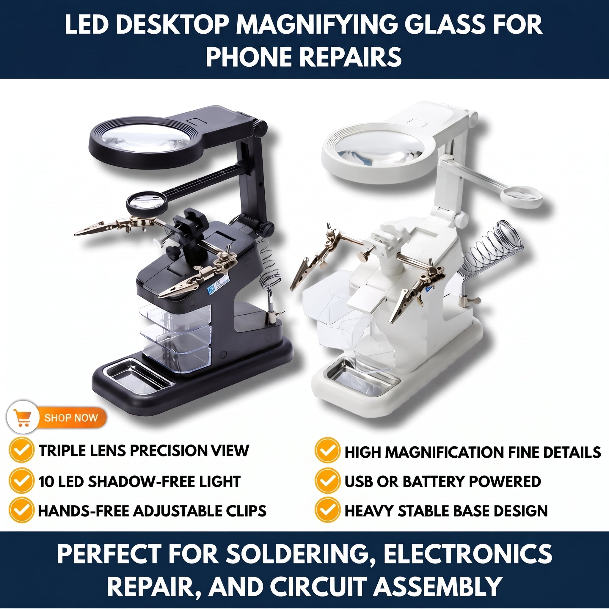 LED Desktop Magnifying Glass for Phone Repairs — QMT
