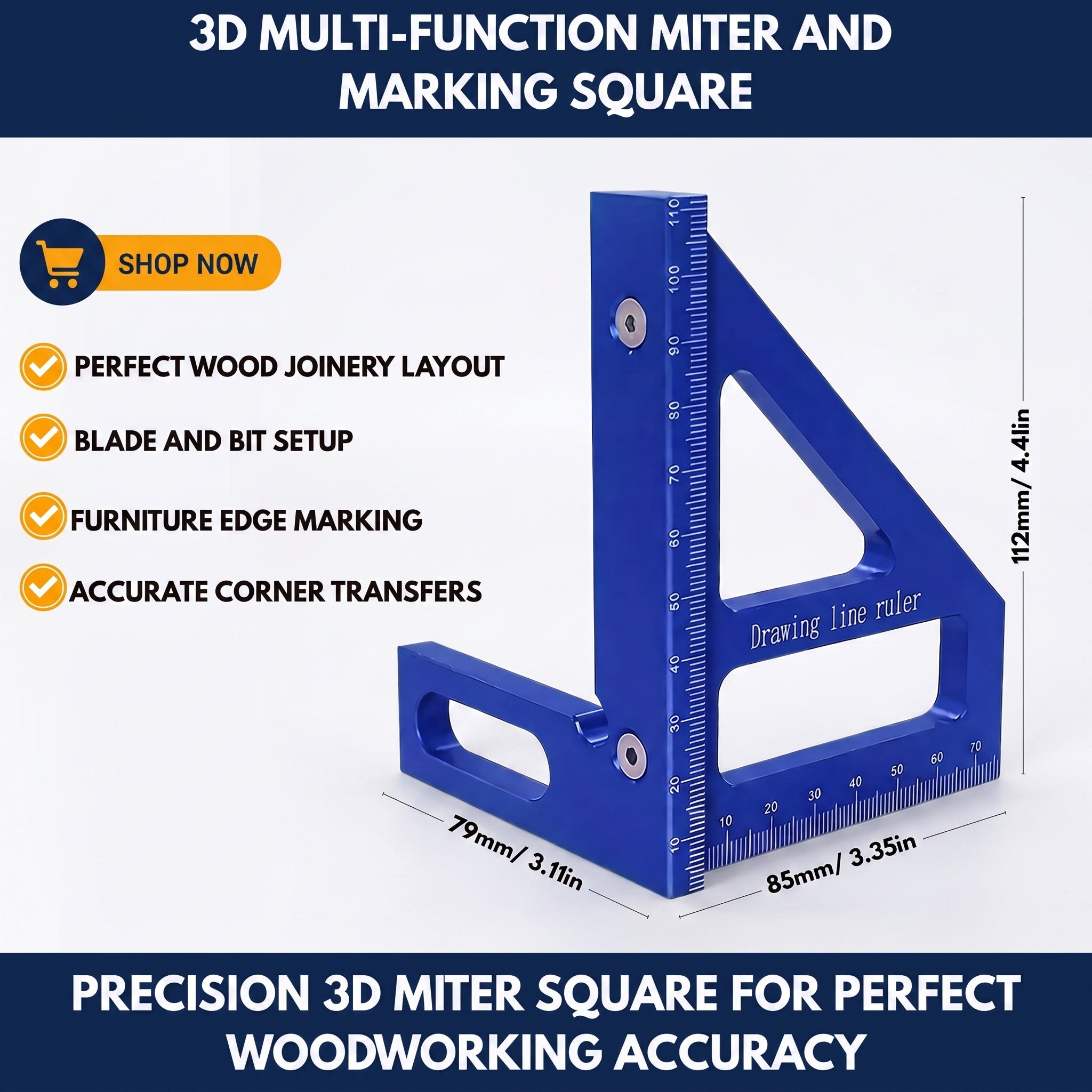 Precision Aluminum Alloy Miter Triangle Ruler – 3D Multifunction Woodworking Square — QMT