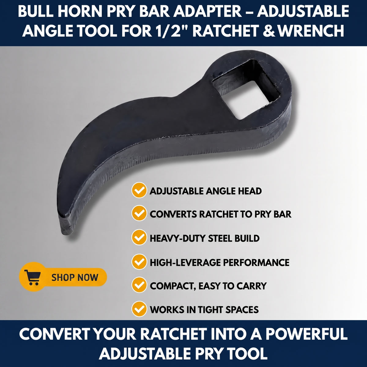 Bull Horn Pry Bar Adapter – Adjustable Angle Tool for 1/2" Ratchet & Wrench