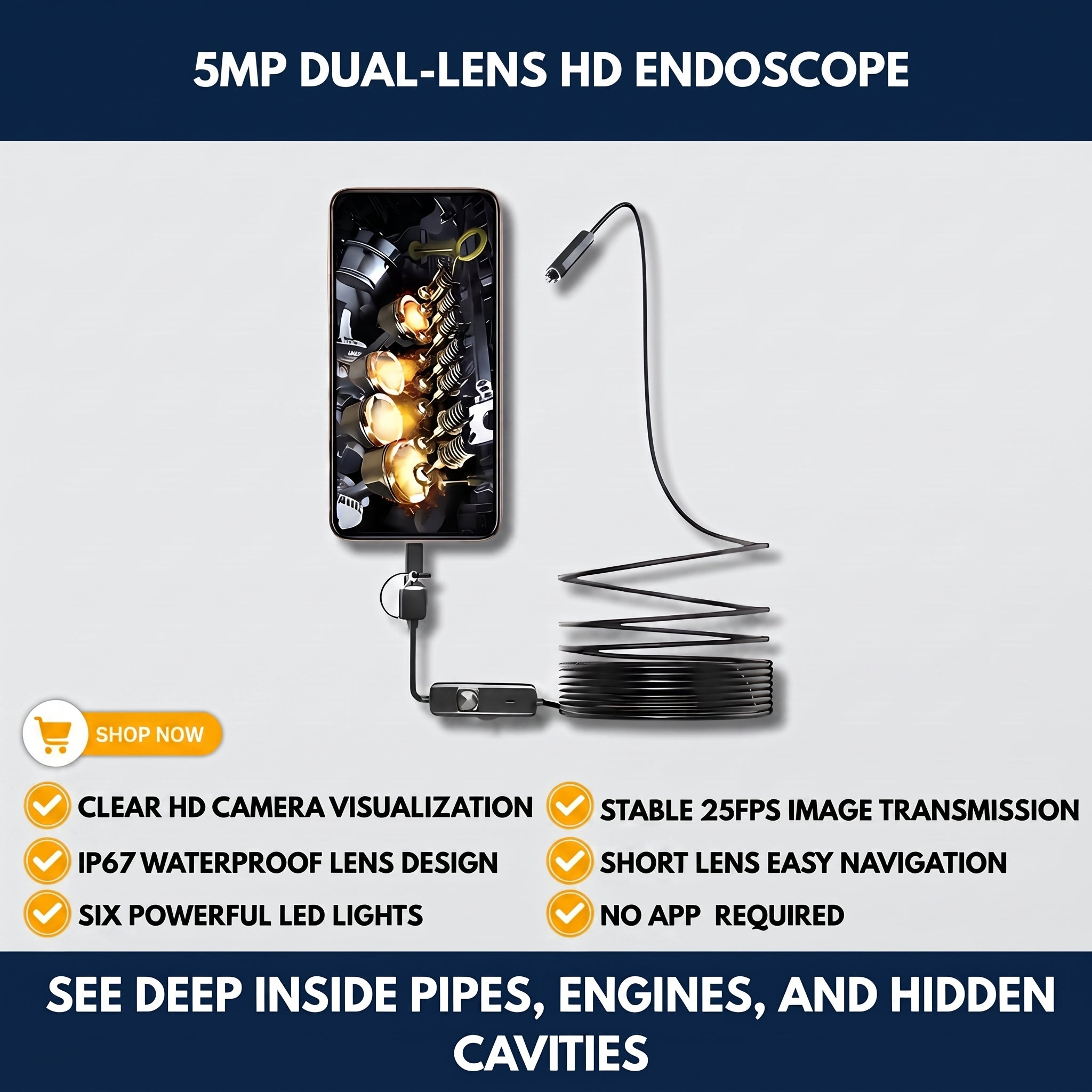 5MP Dual-Lens HD Endoscope — QMT