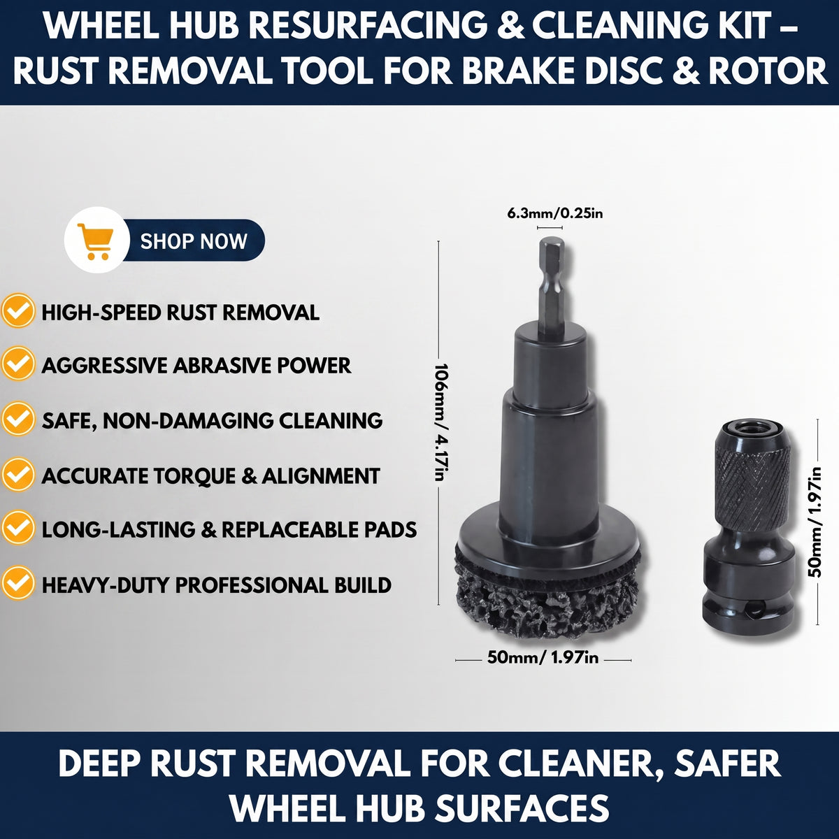 Wheel Hub Resurfacing & Cleaning Kit – Rust Removal Tool for Brake Disc & Rotor