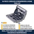 18-Piece Cordless Screwdriver & Home Tool Kit