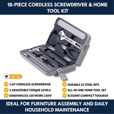 18-Piece Cordless Screwdriver & Home Tool Kit