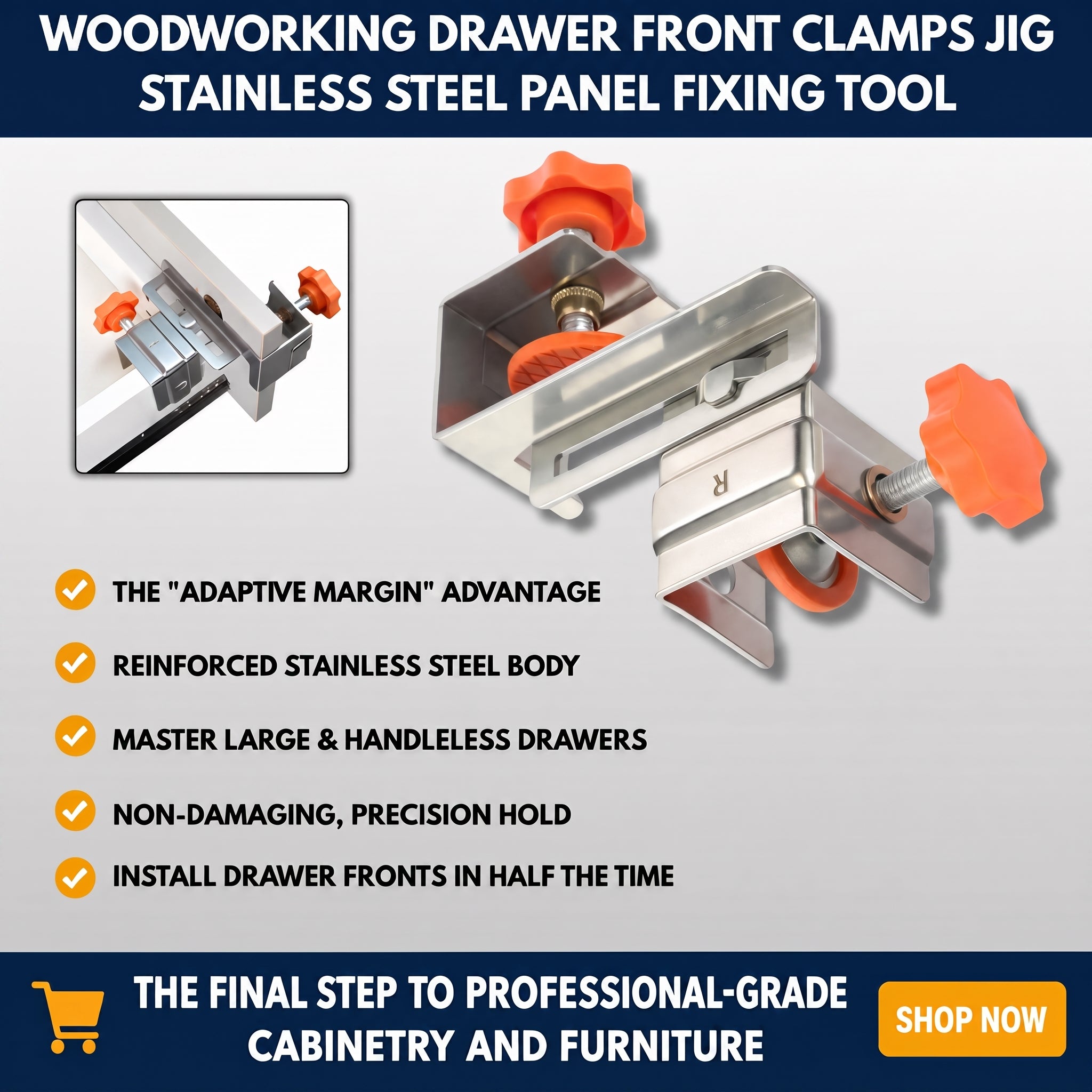 Woodworking Drawer Front Clamps Jig - Stainless Steel Panel Fixing Tool — QMT
