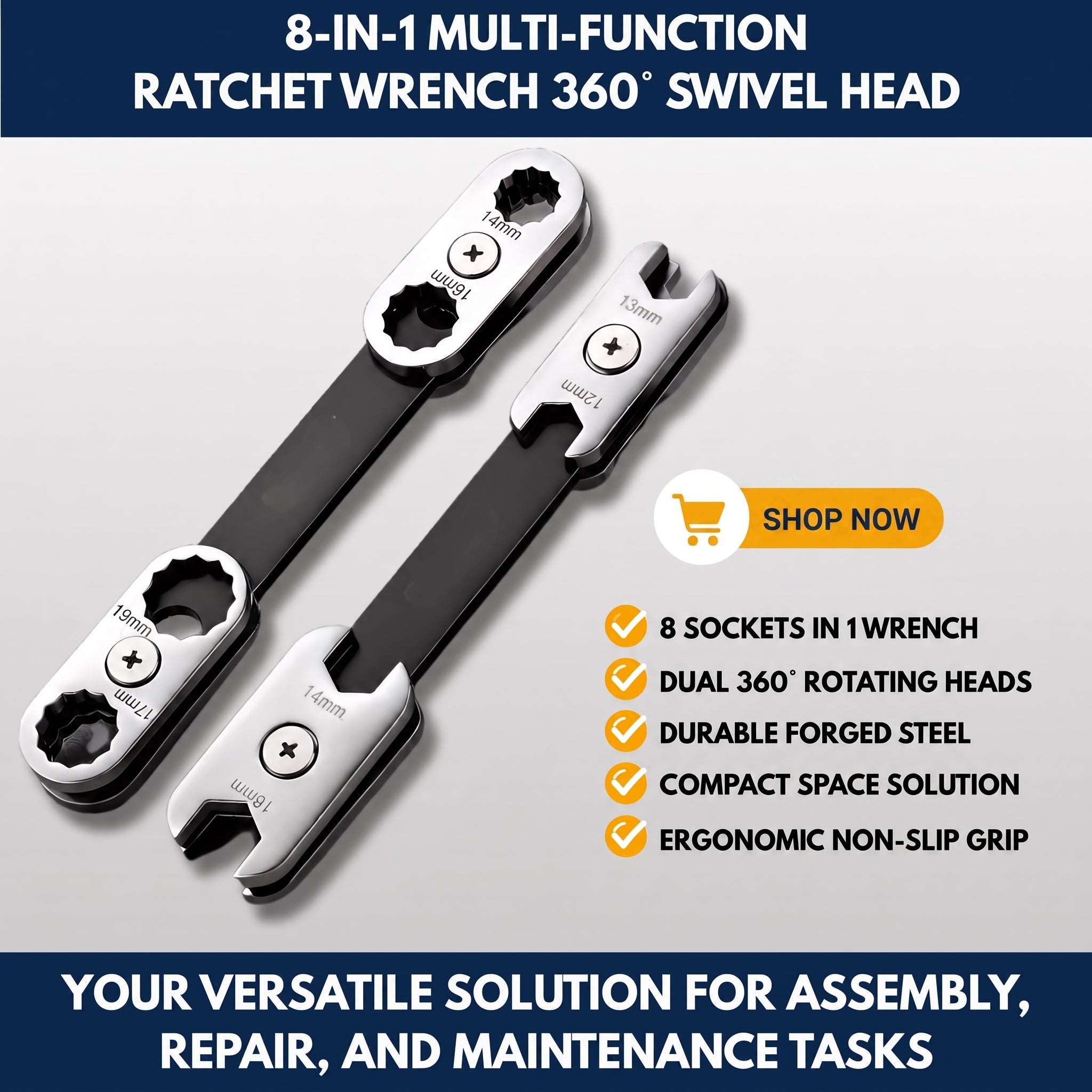 8-in-1 Multi-function Ratchet Wrench 360° Swivel Head — QMT