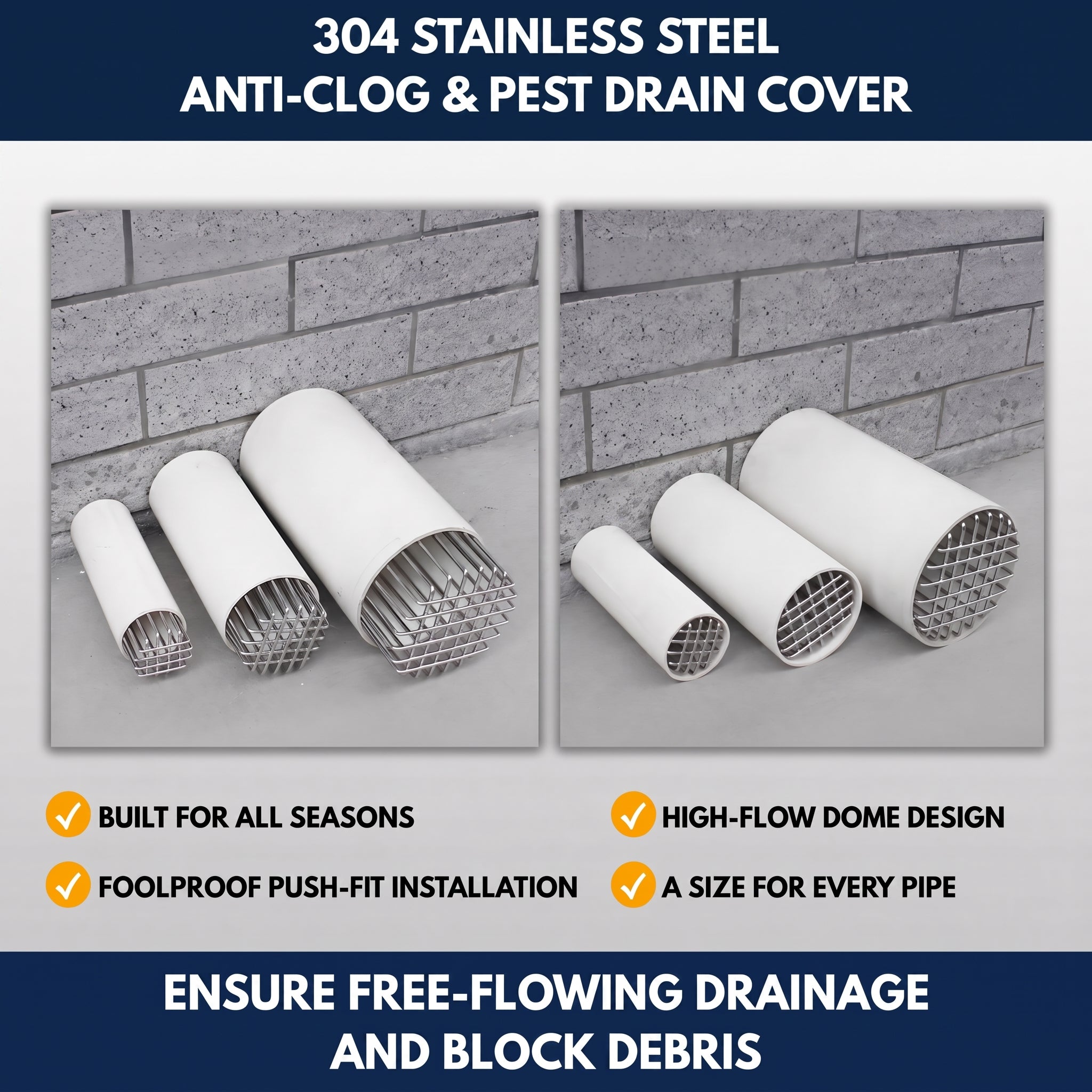 304 Stainless Steel Anti-Clog & Pest Drain Cover — QMT