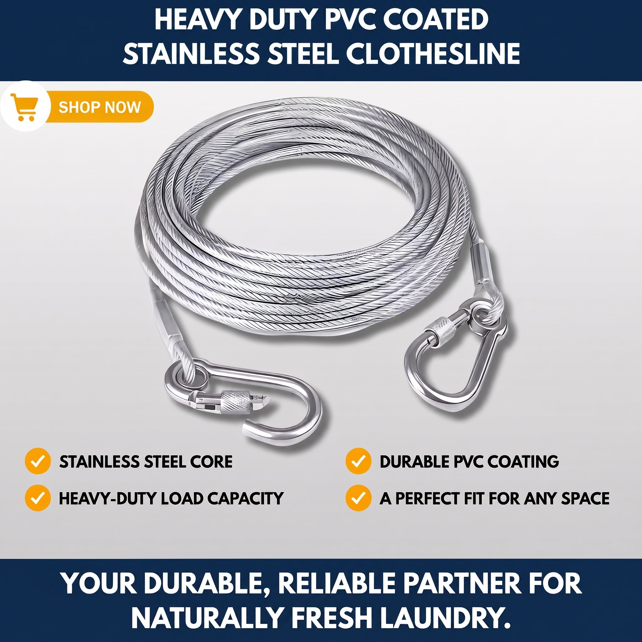Heavy Duty PVC Coated Stainless Steel Clothesline — QMT