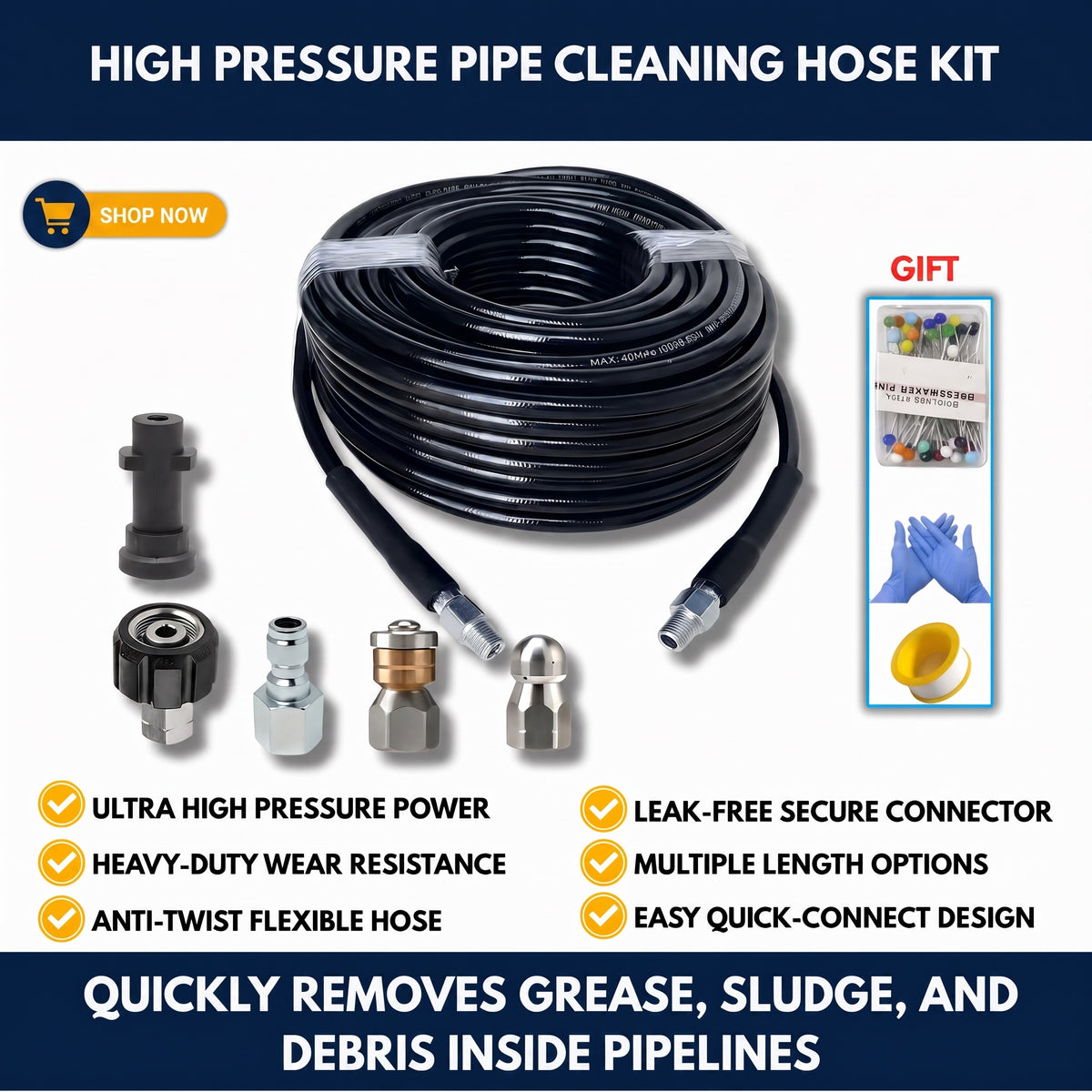 High Pressure Pipe Cleaning Hose Kit