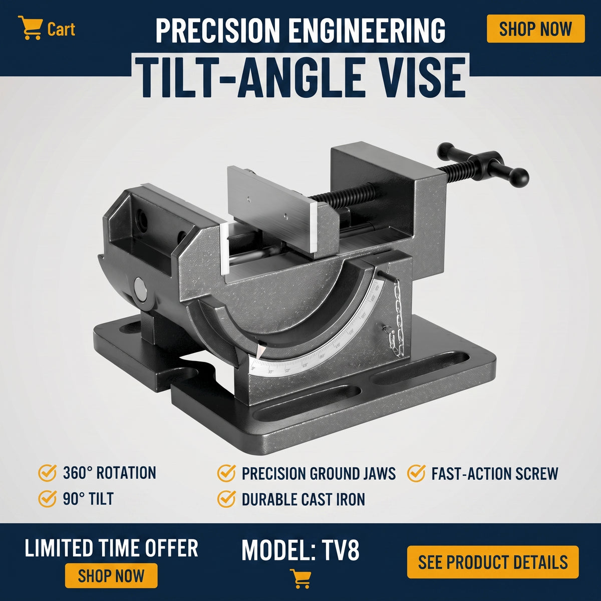 0-90° Tilting Angle Drill Press Vise — Heavy-Duty Cast Iron Bench Clamp with Precision Angle Scale