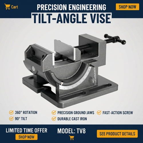 0-90° Tilting Angle Drill Press Vise — Heavy-Duty Cast Iron Bench Clamp with Precision Angle Scale — QMT
