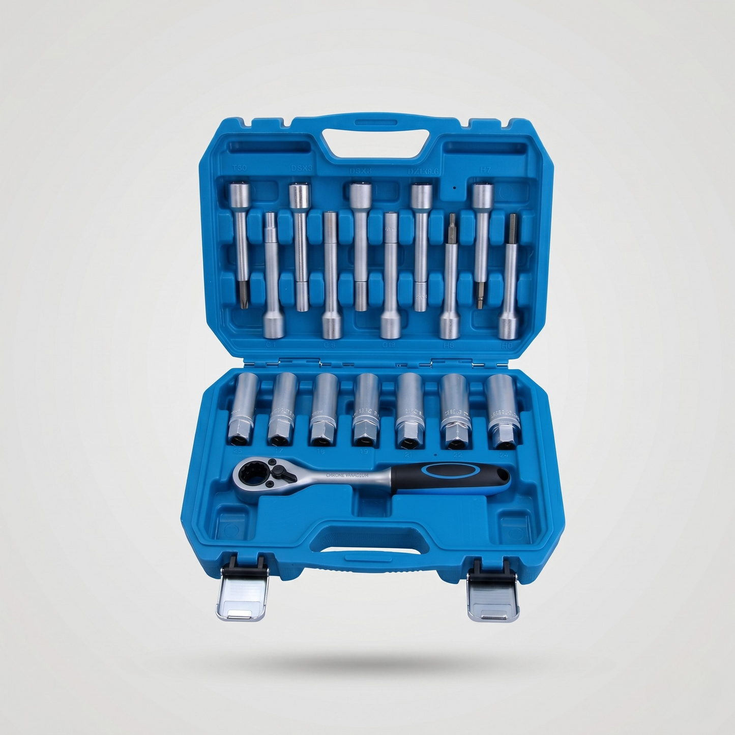 QuickMech 18 piece shock absorber strut nut socket set in blow molded case