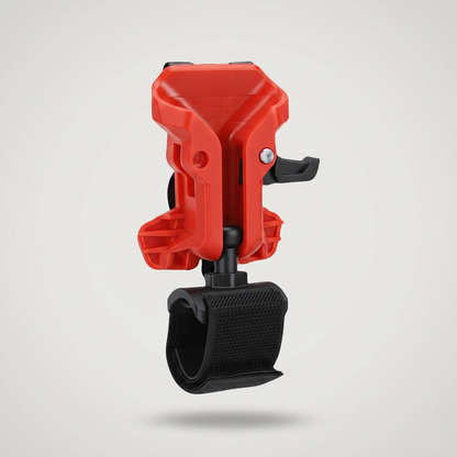 QuickMech hands-free wrist mount flashlight holder front view with 360 degree ball joint and Velcro strap