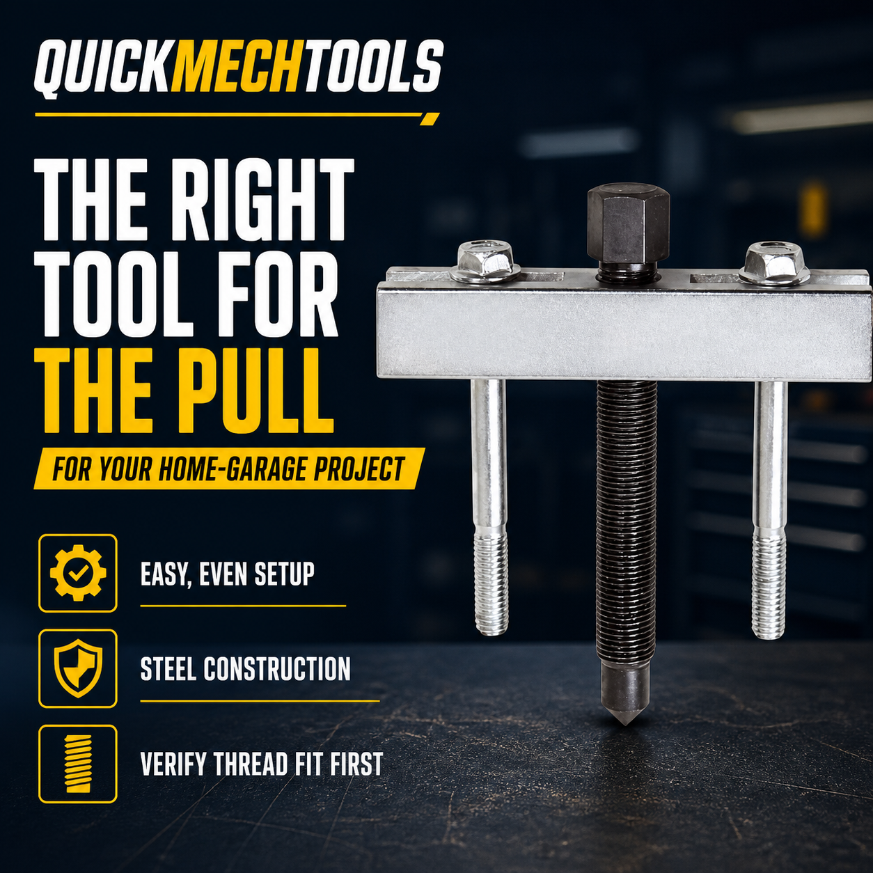 
QuickMech timing gear and pulley puller for a home-garage project.
