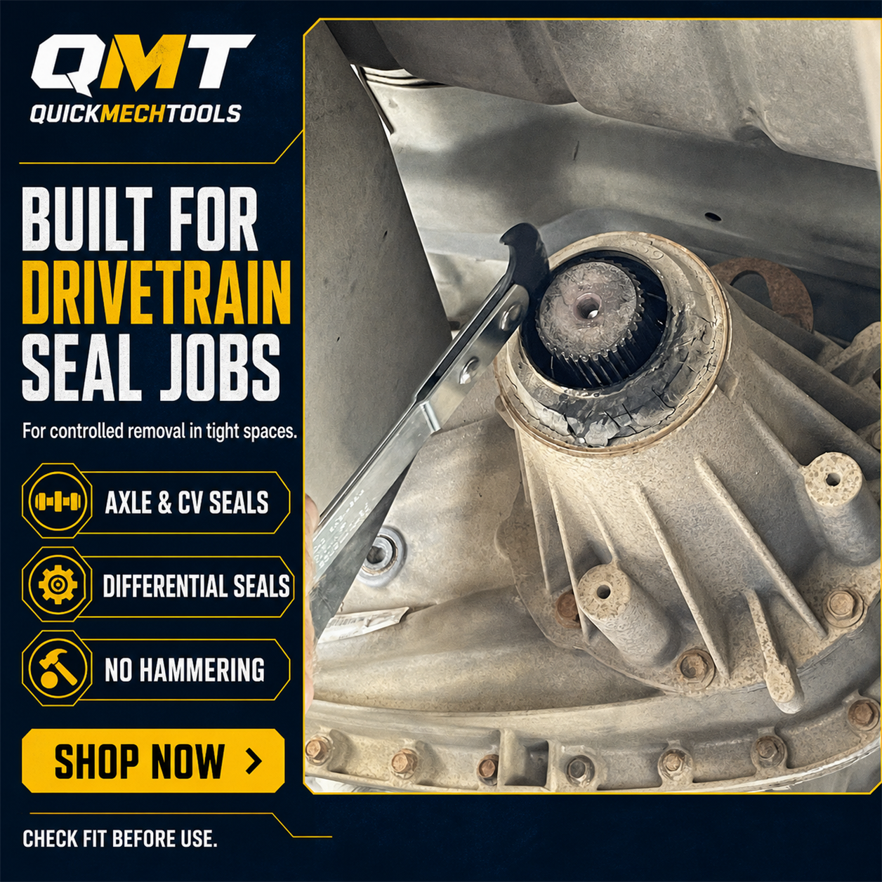 QuickMech Seal Puller in use during drivetrain differential seal removal