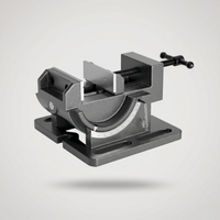 Heavy-duty 0-90 degree tilting angle drill press vise with cast iron body, integrated protractor scale, and dual guide rod system for precision angled drilling
