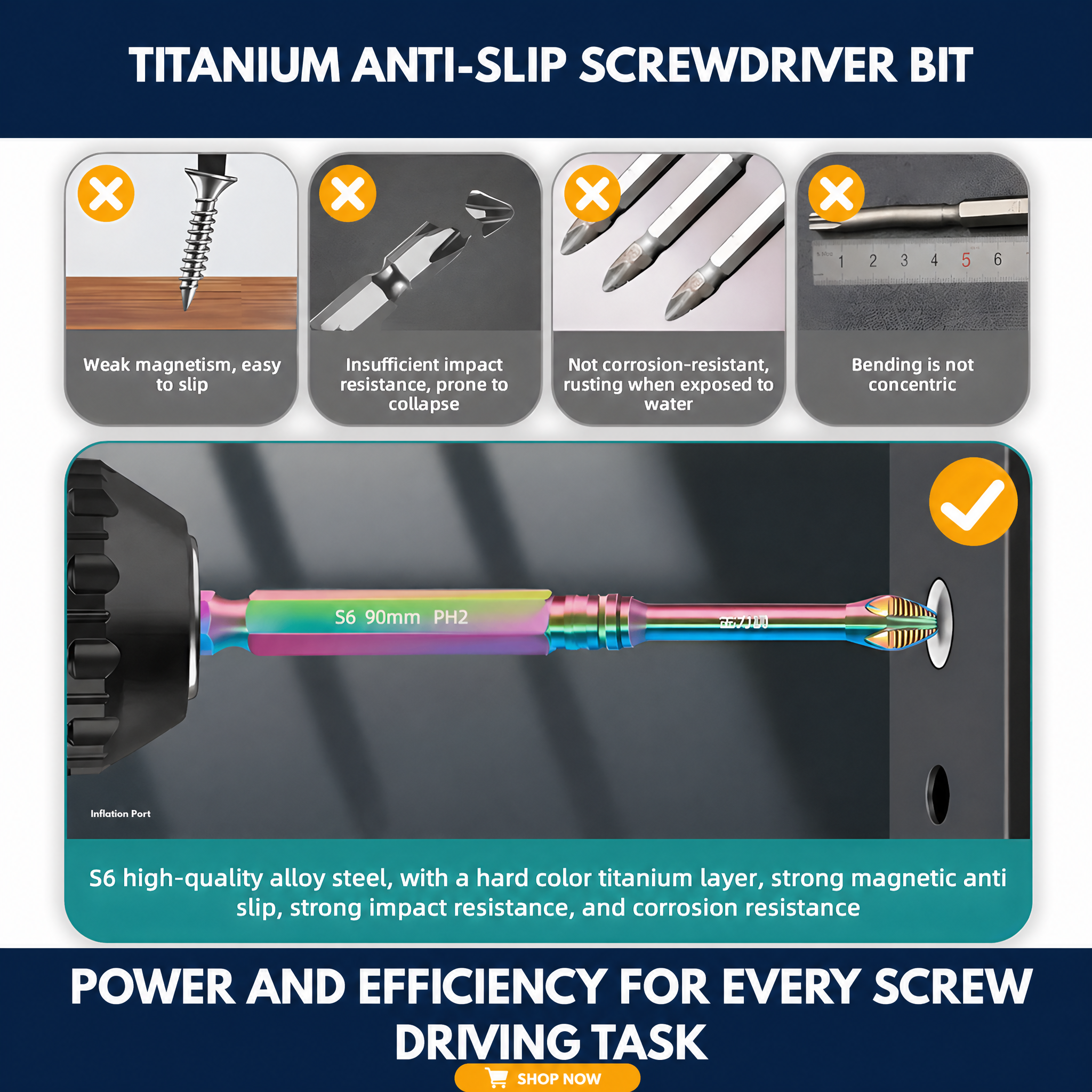 Titanium Anti-Slip Screwdriver Bit