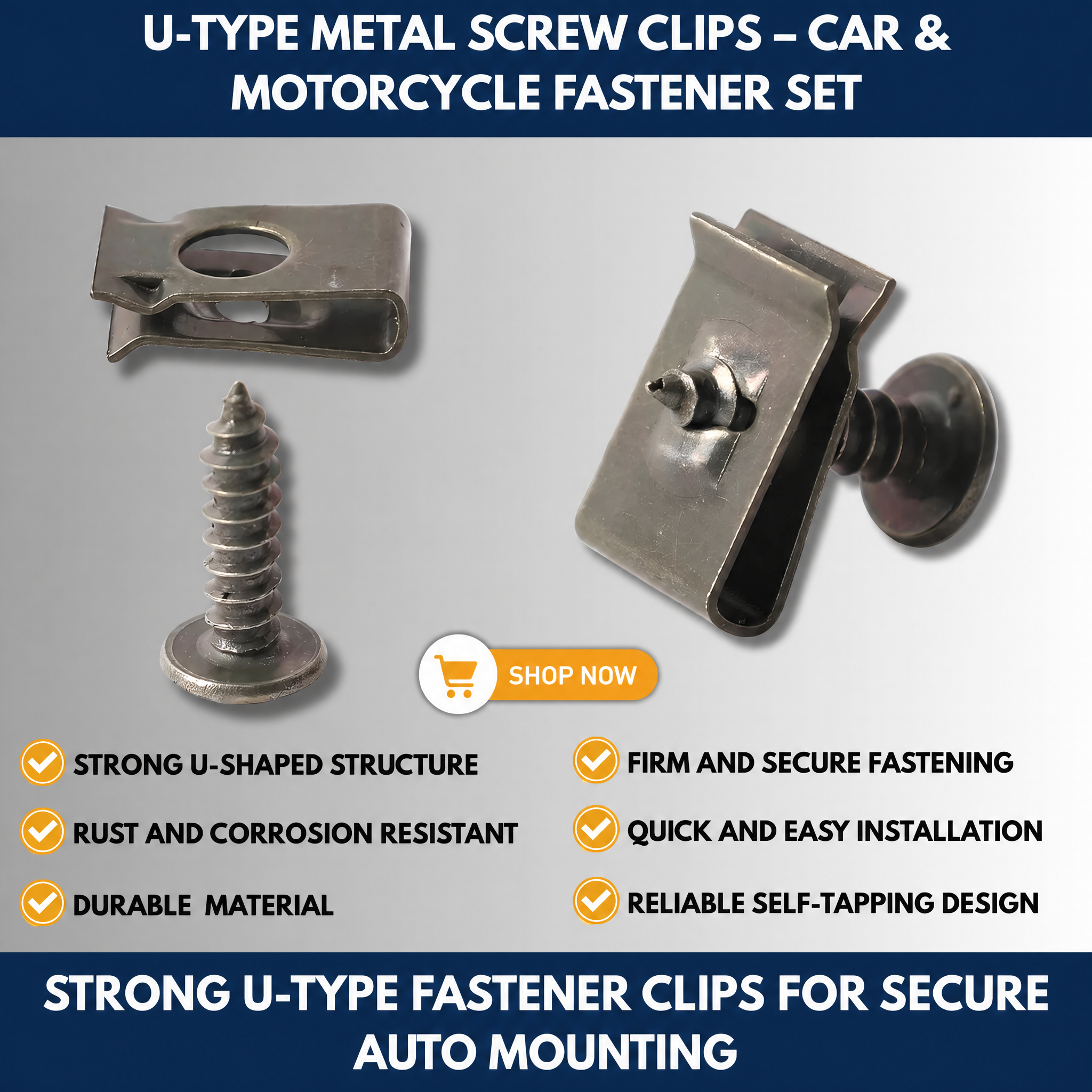 U-Type Metal Screw Clips – Car & Motorcycle Fastener Set