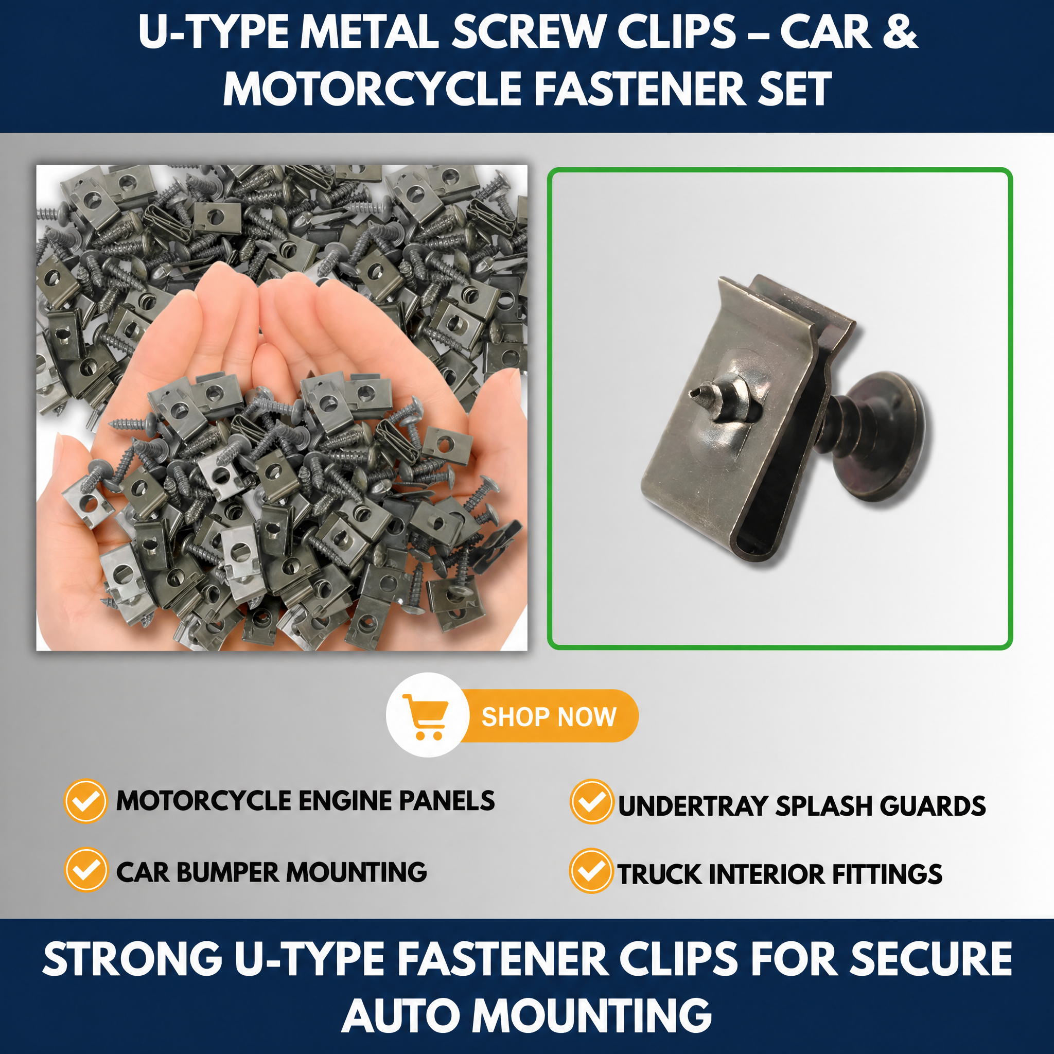 U-Type Metal Screw Clips – Car & Motorcycle Fastener Set