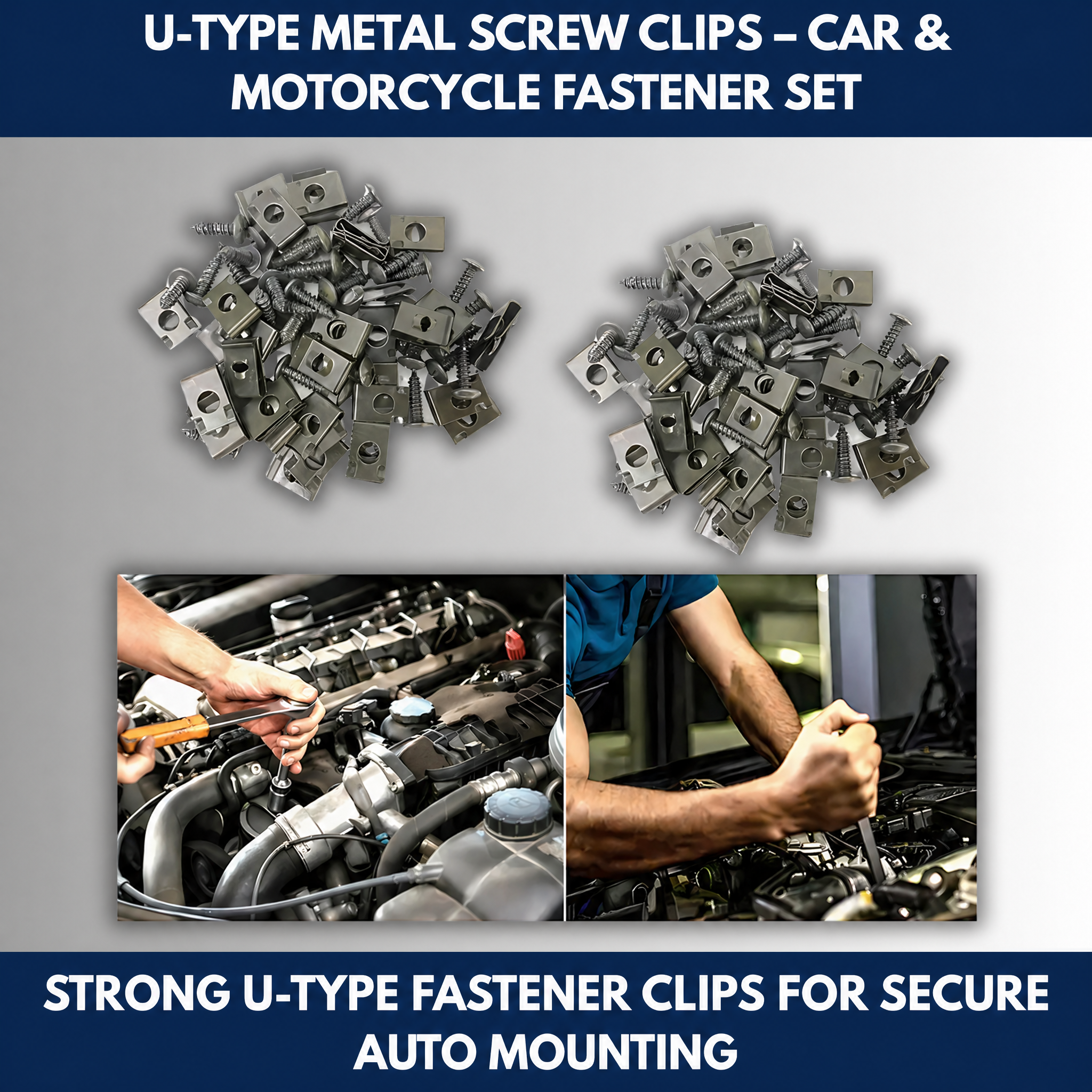 U-Type Metal Screw Clips – Car & Motorcycle Fastener Set