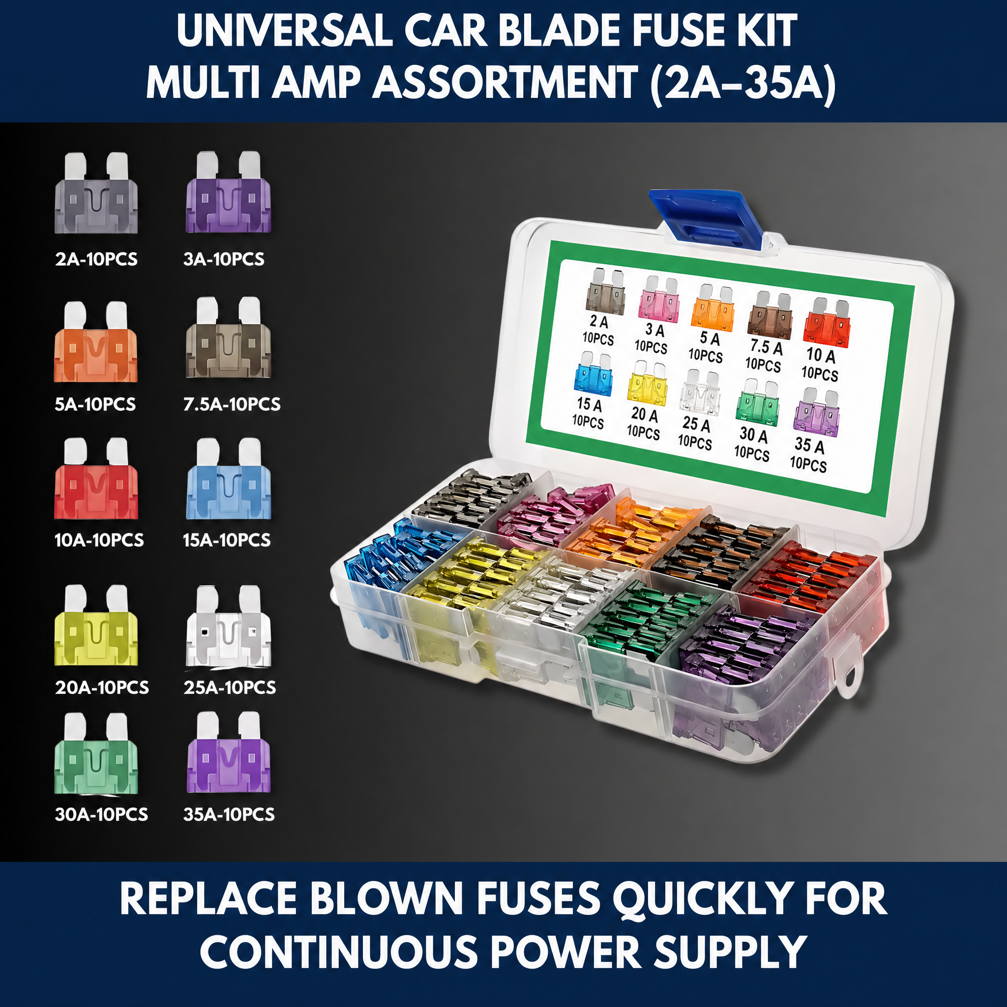 Universal Car Blade Fuse Kit – Multi Amp Assortment (2A–35A)