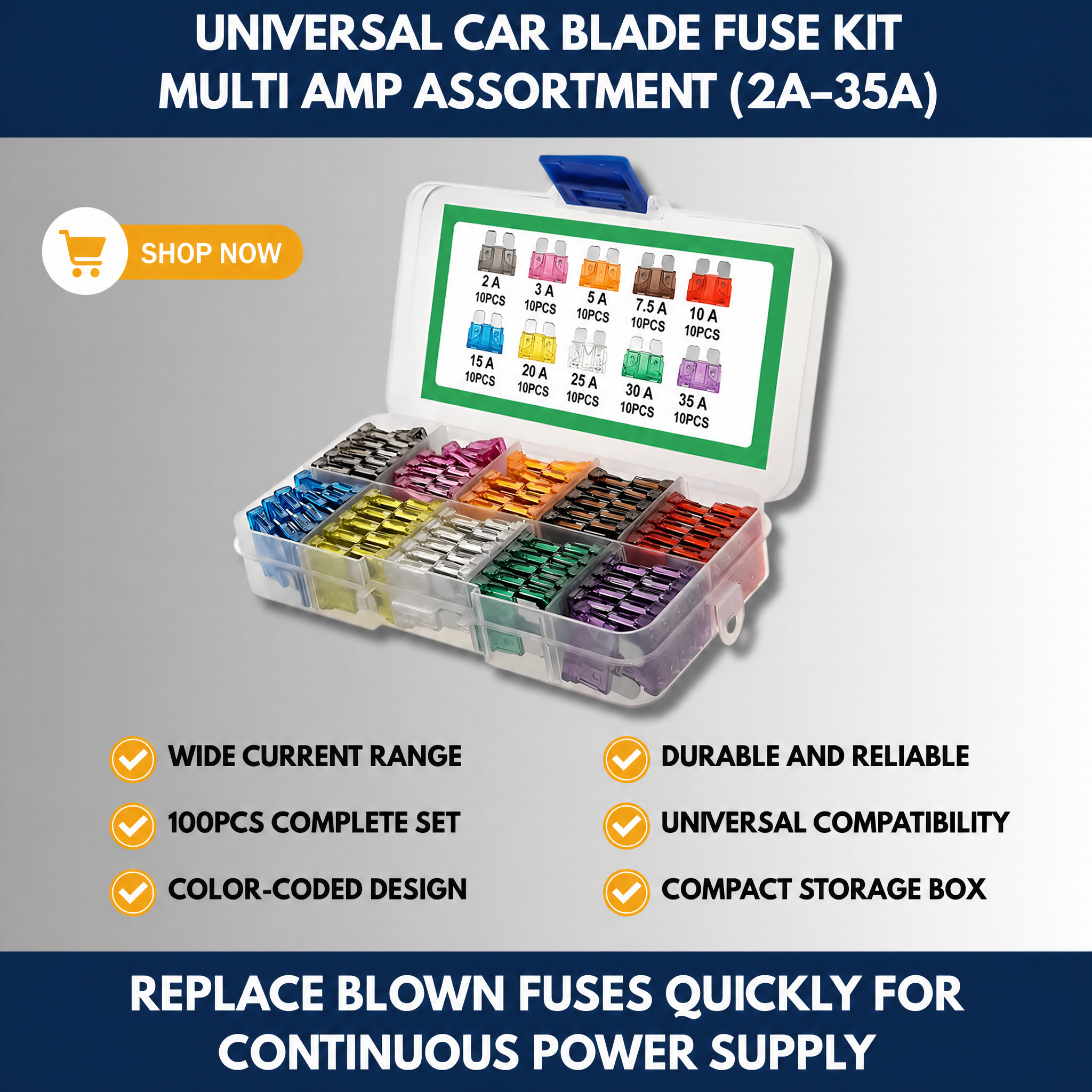 Universal Car Blade Fuse Kit – Multi Amp Assortment (2A–35A)
