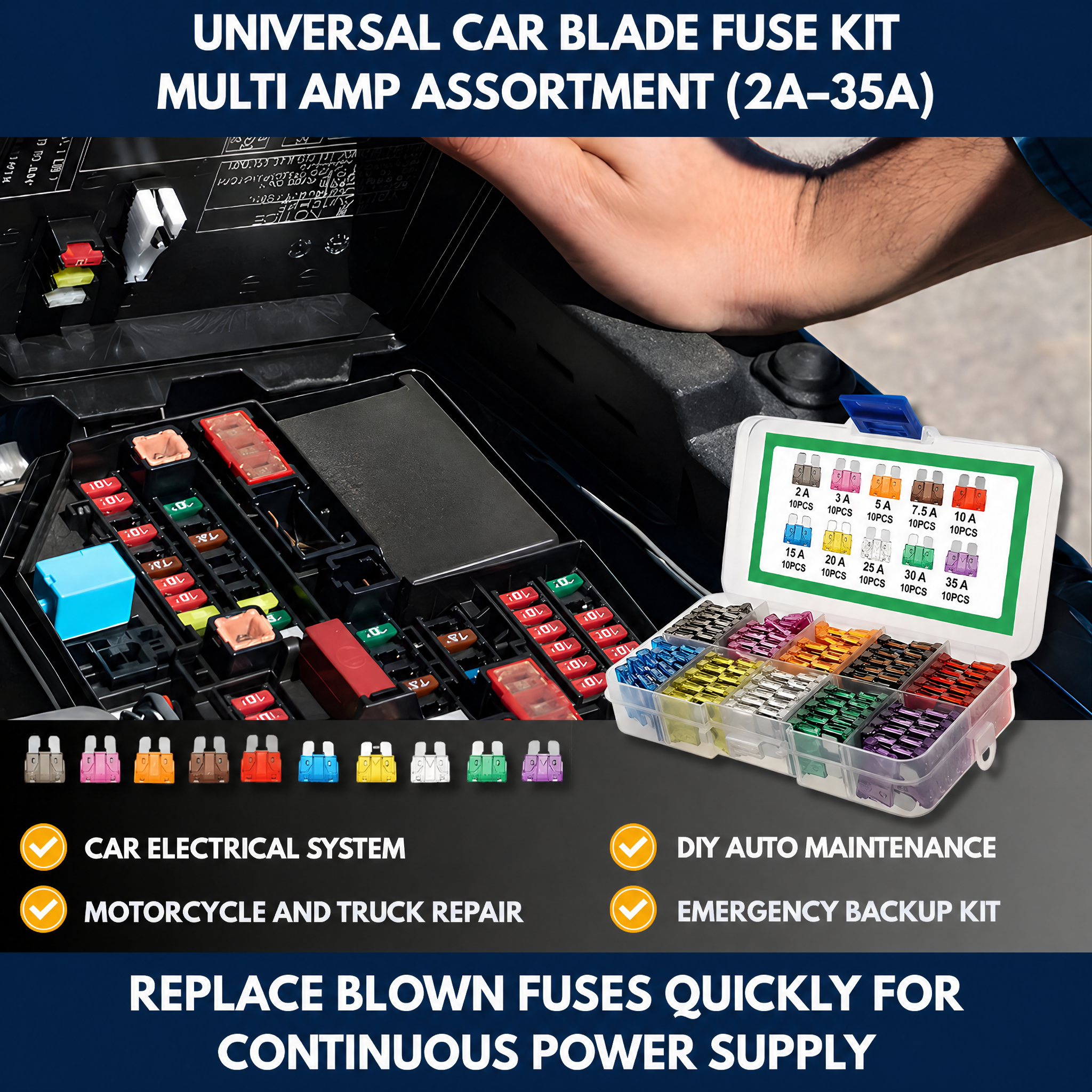 Universal Car Blade Fuse Kit – Multi Amp Assortment (2A–35A)