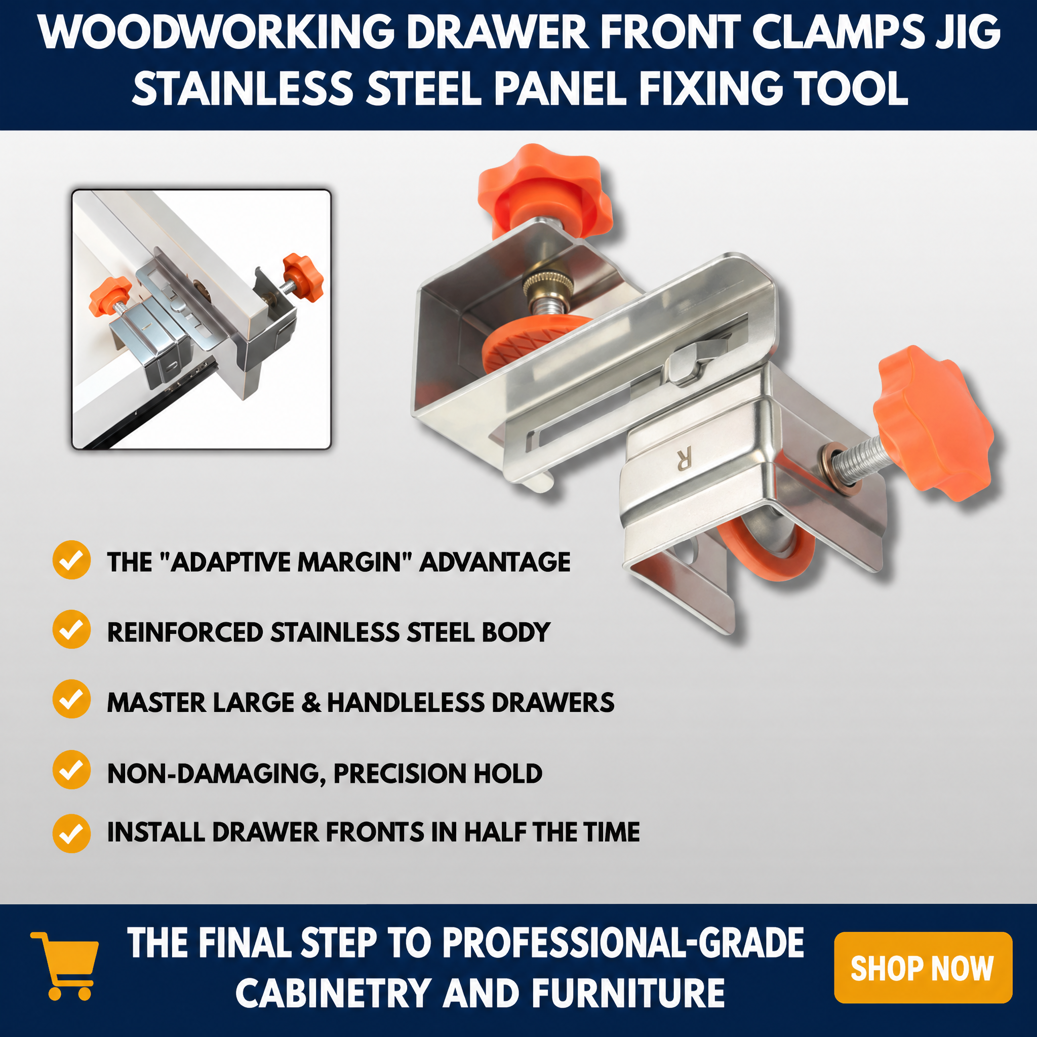 Woodworking Drawer Front Clamps Jig - Stainless Steel Panel Fixing Tool