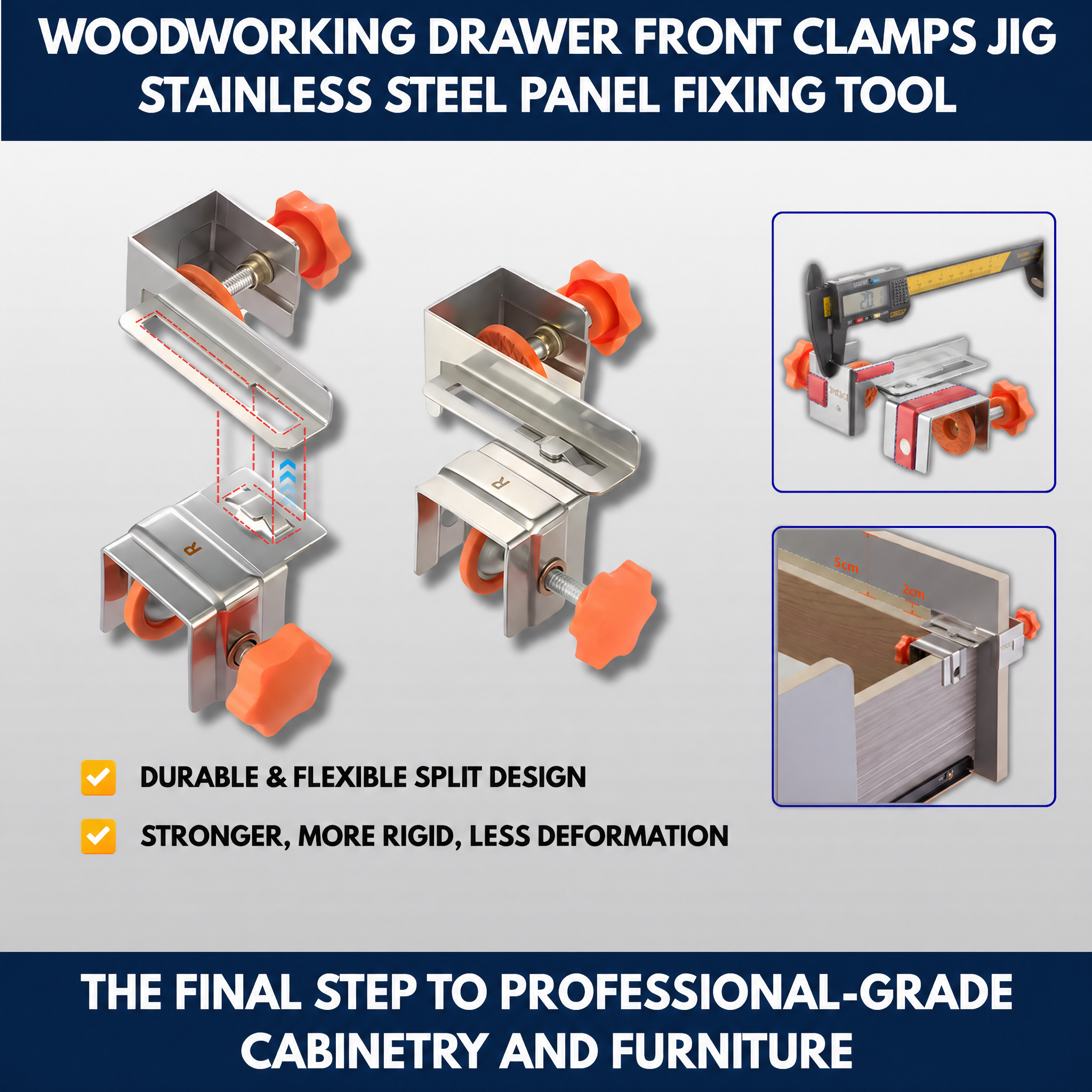 Woodworking Drawer Front Clamps Jig - Stainless Steel Panel Fixing Tool