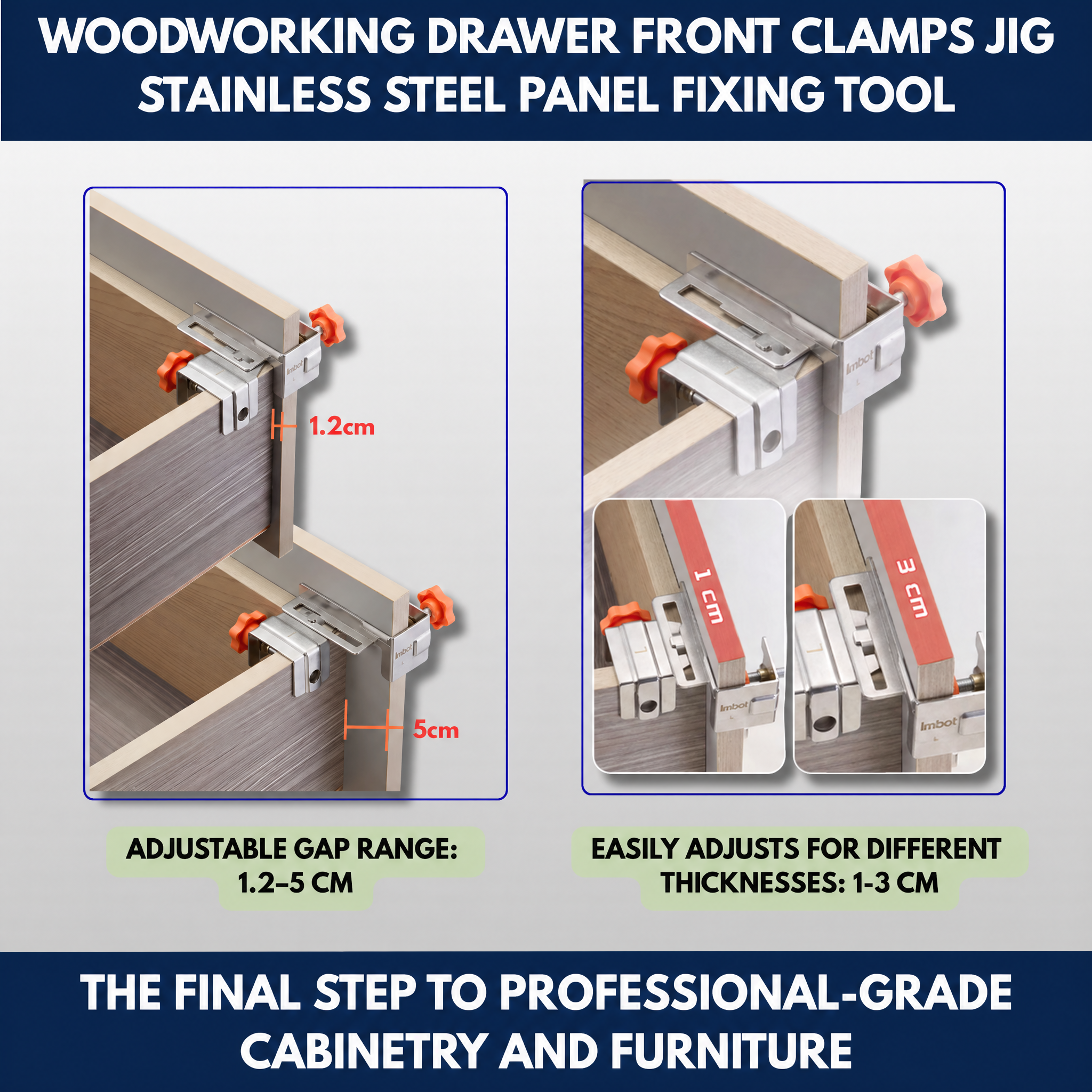 Woodworking Drawer Front Clamps Jig - Stainless Steel Panel Fixing Tool