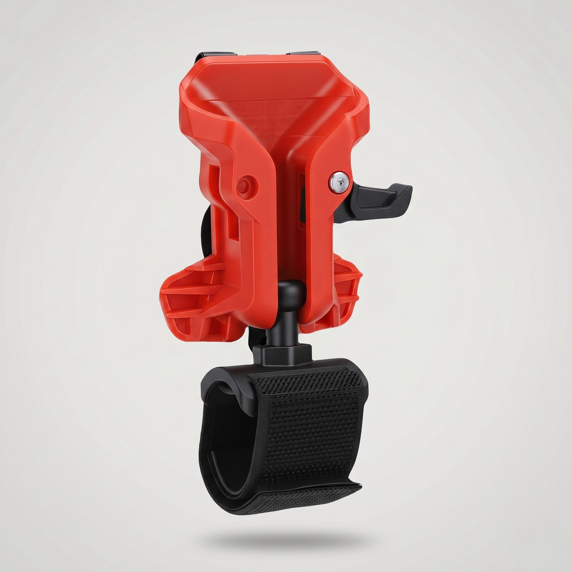 Wrist mount flashlight holder showing adjustable Velcro strap and rotating ball joint for hands-free work